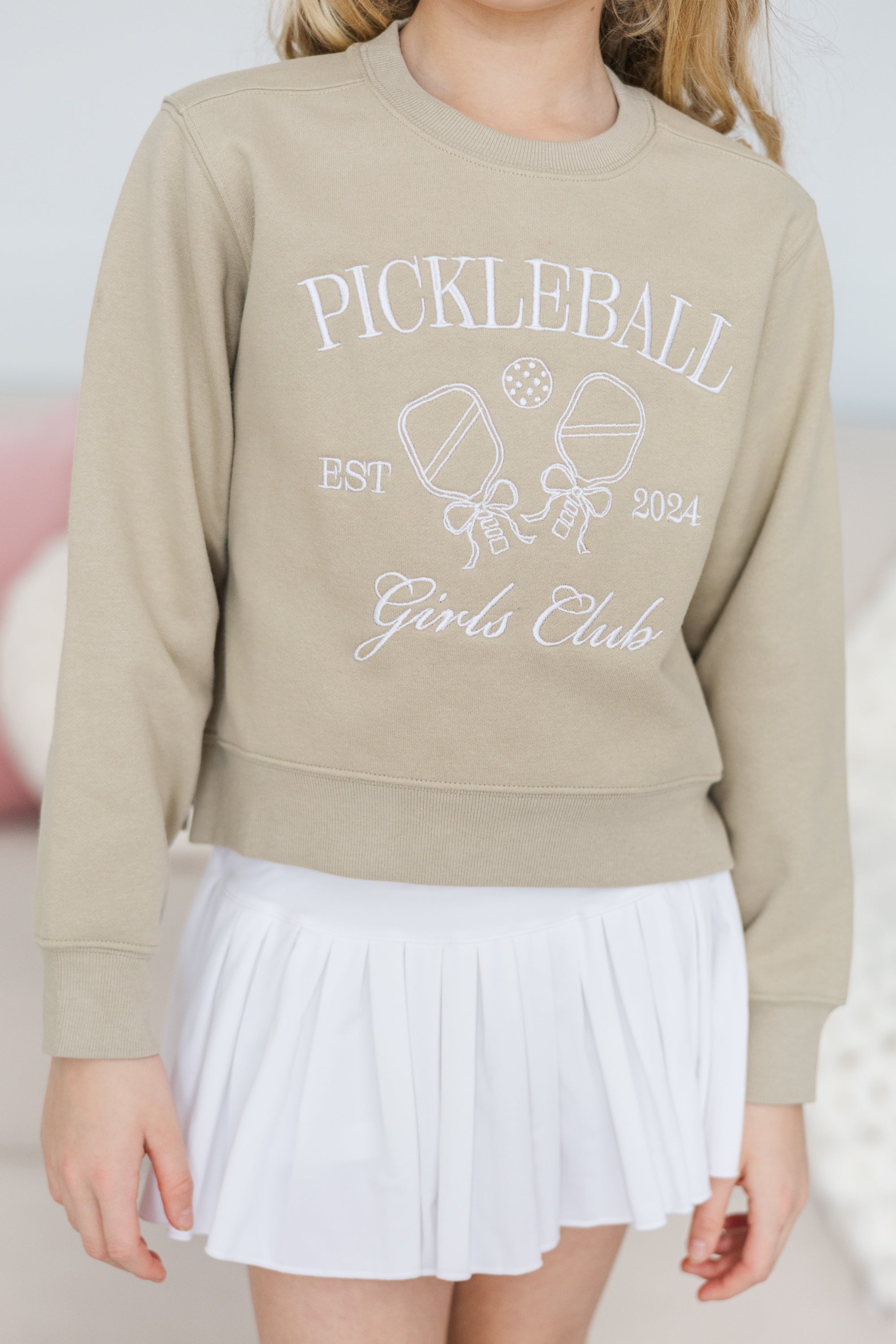 Girls' Pickleball Club Light Sage Embroidered Sweatshirt - A Must-Have!