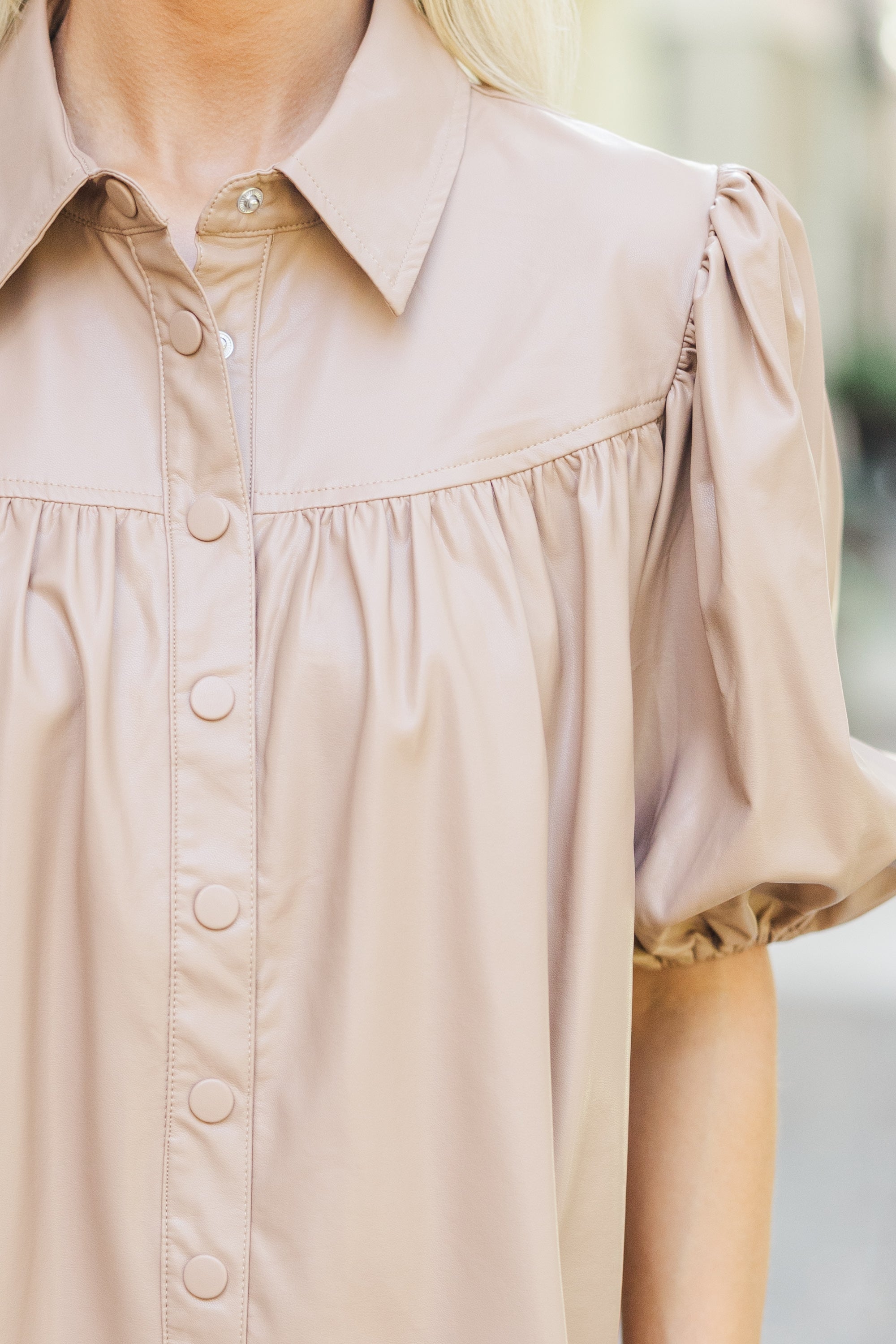 All In A Dream Camel Brown Faux Leather Blouse: A Fall Fashion Must-Have