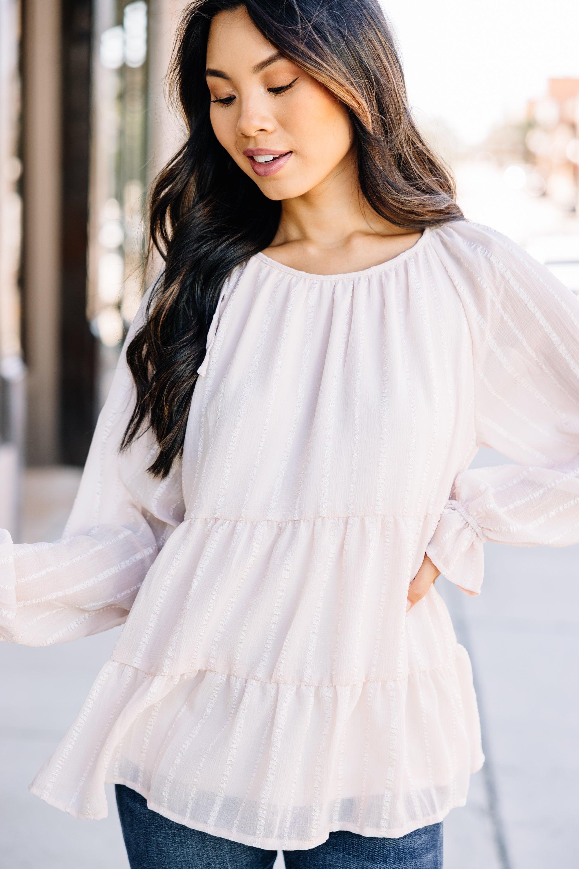 Elegant Cream White Tiered Feeling Prepared Top