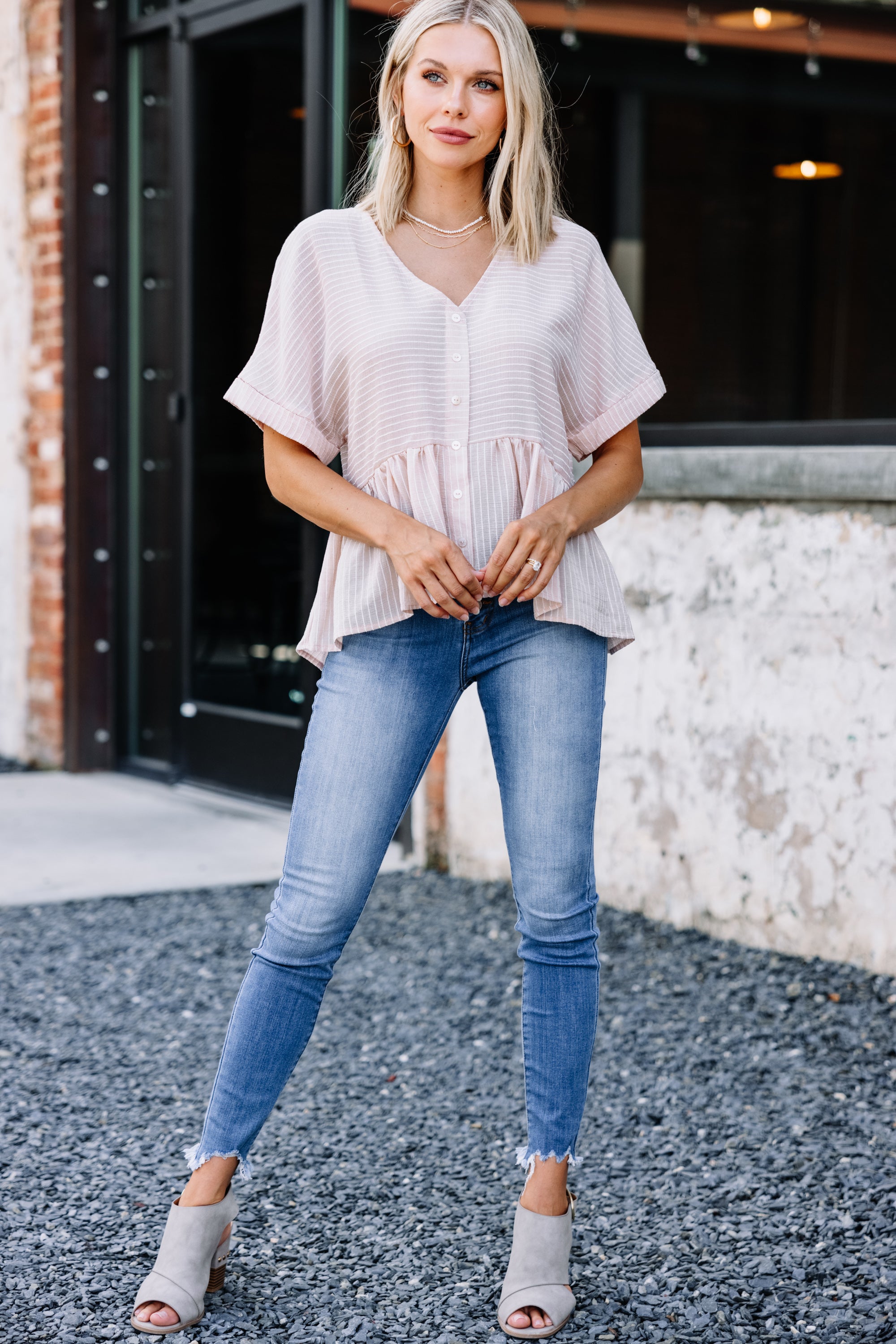 Charming All My Love Blush Pink Striped Top