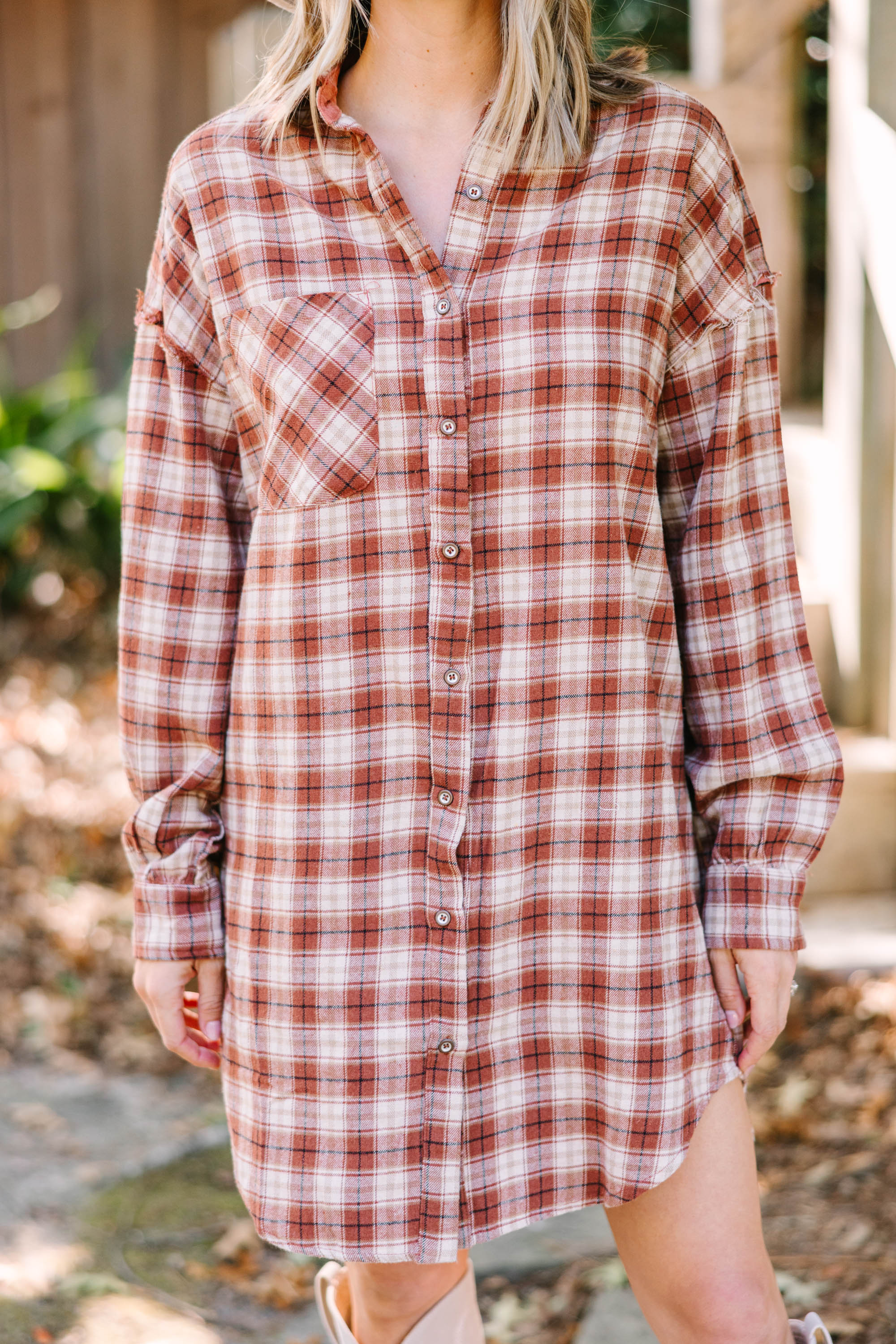 Indulge in Style: Mocha Brown Plaid Shirt Dress for Your Best Self