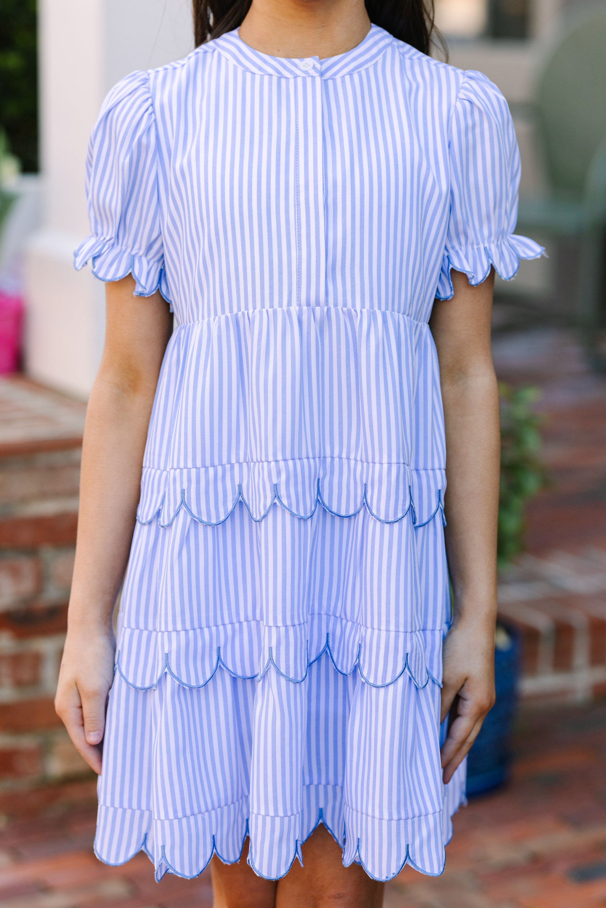Girls' Dreamy Light Blue Striped Dress