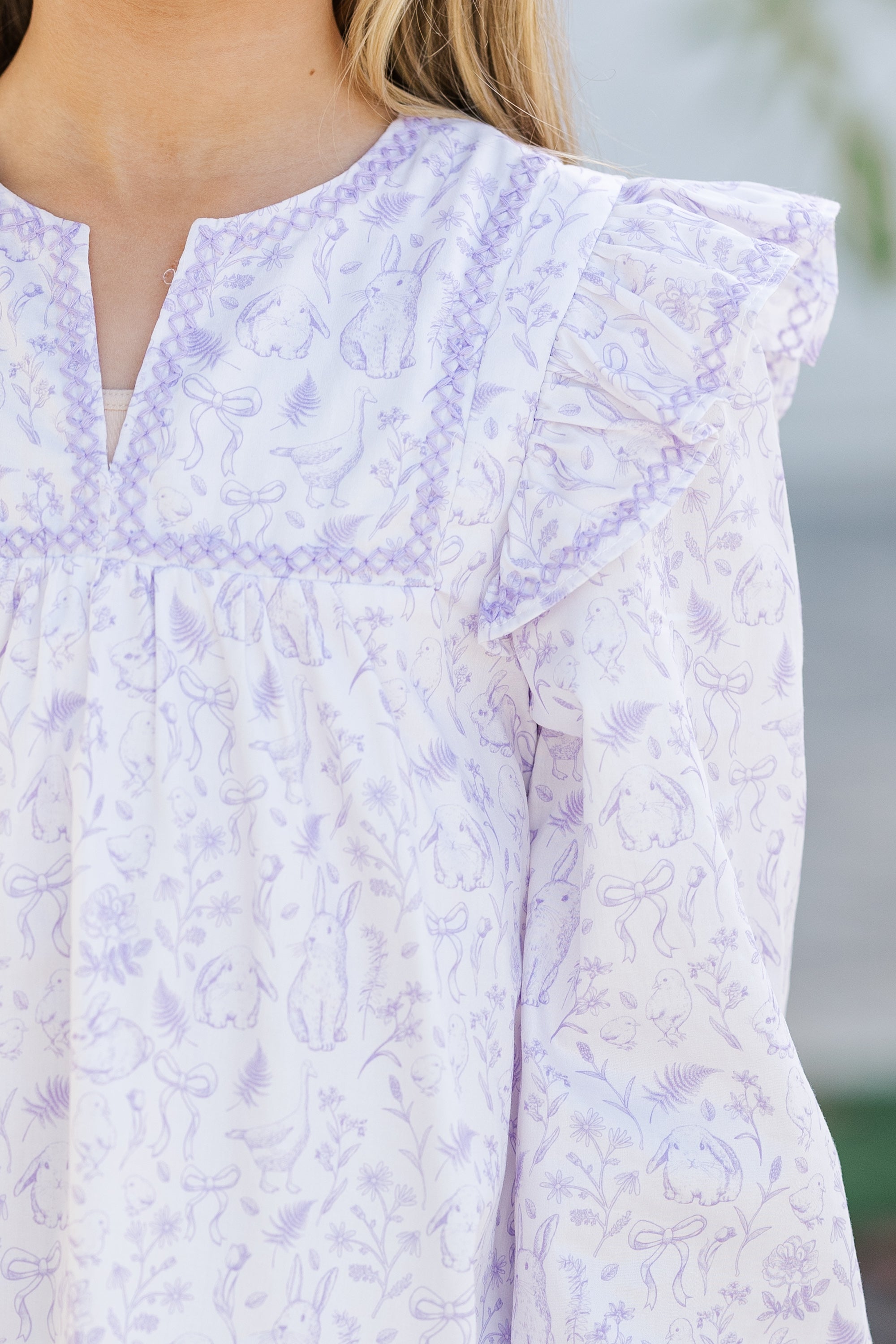 Girls' Enchanting Lavender Toile Babydoll Easter Dress
