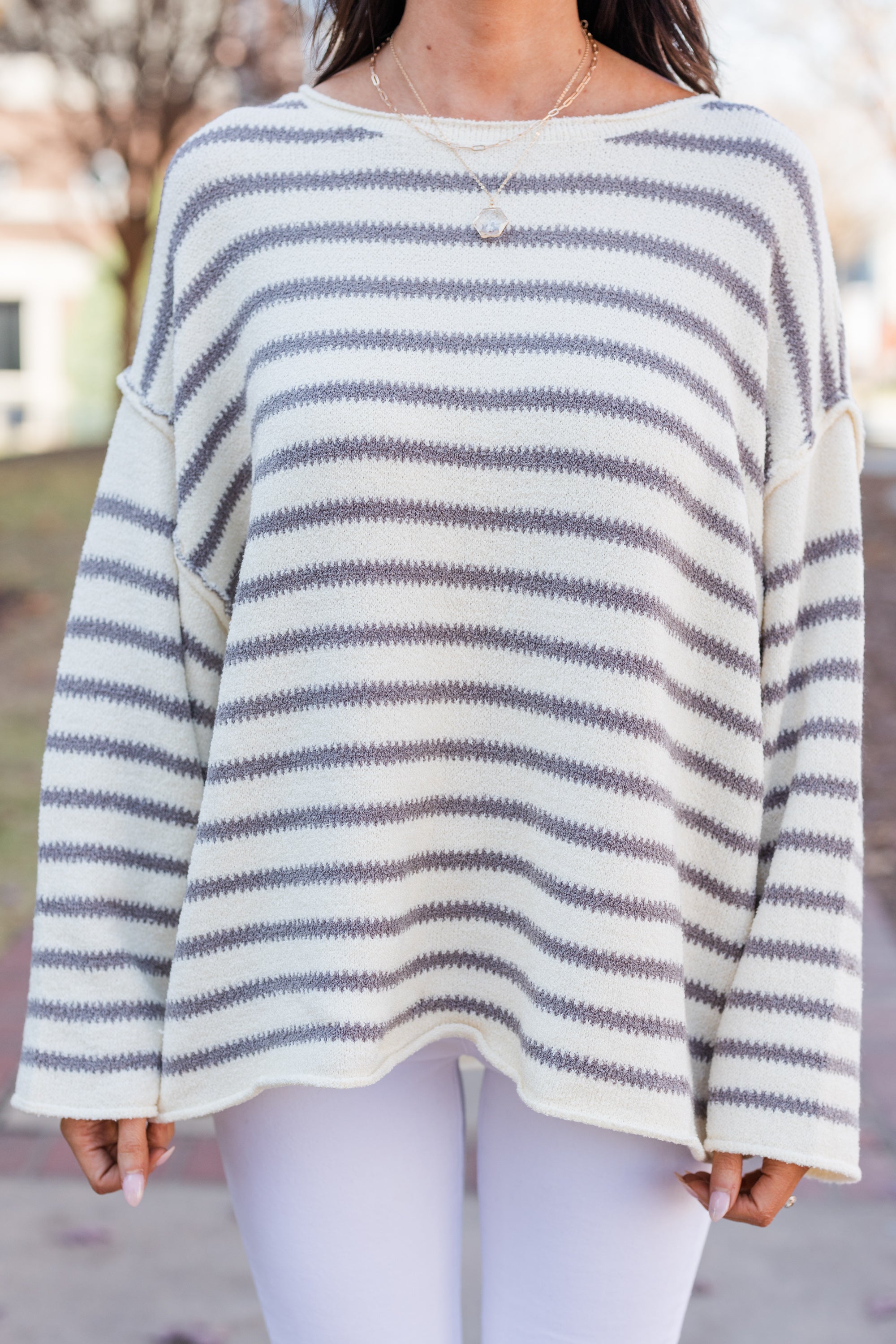 Lucky Vibes Gray Striped Sweater
