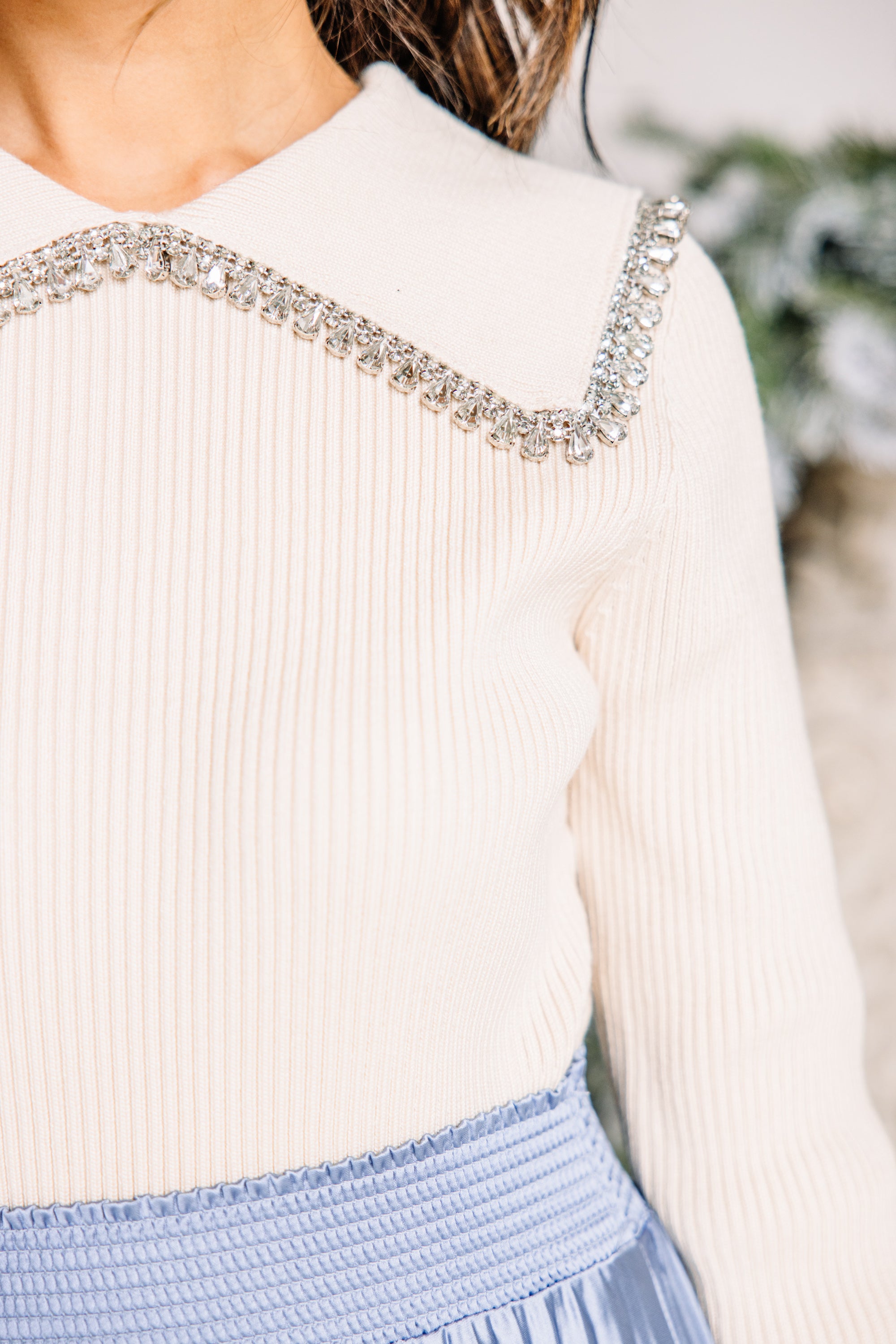Gorgeous and Festive Beige Embellished Sweater - A Must - Have!