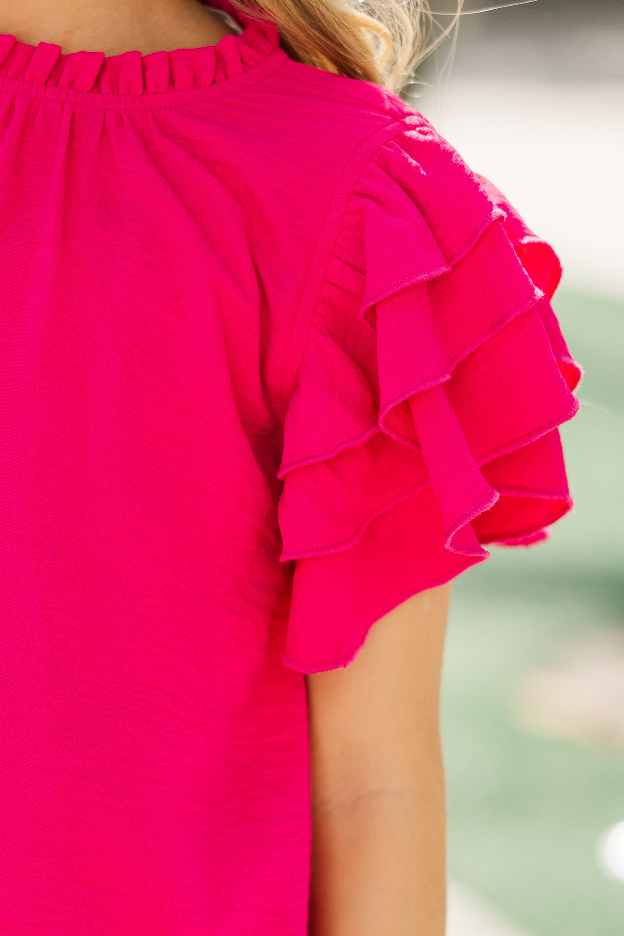 Gorgeous Fuchsia Pink Ruffled Blouse for Girls - Stand Out in Style!