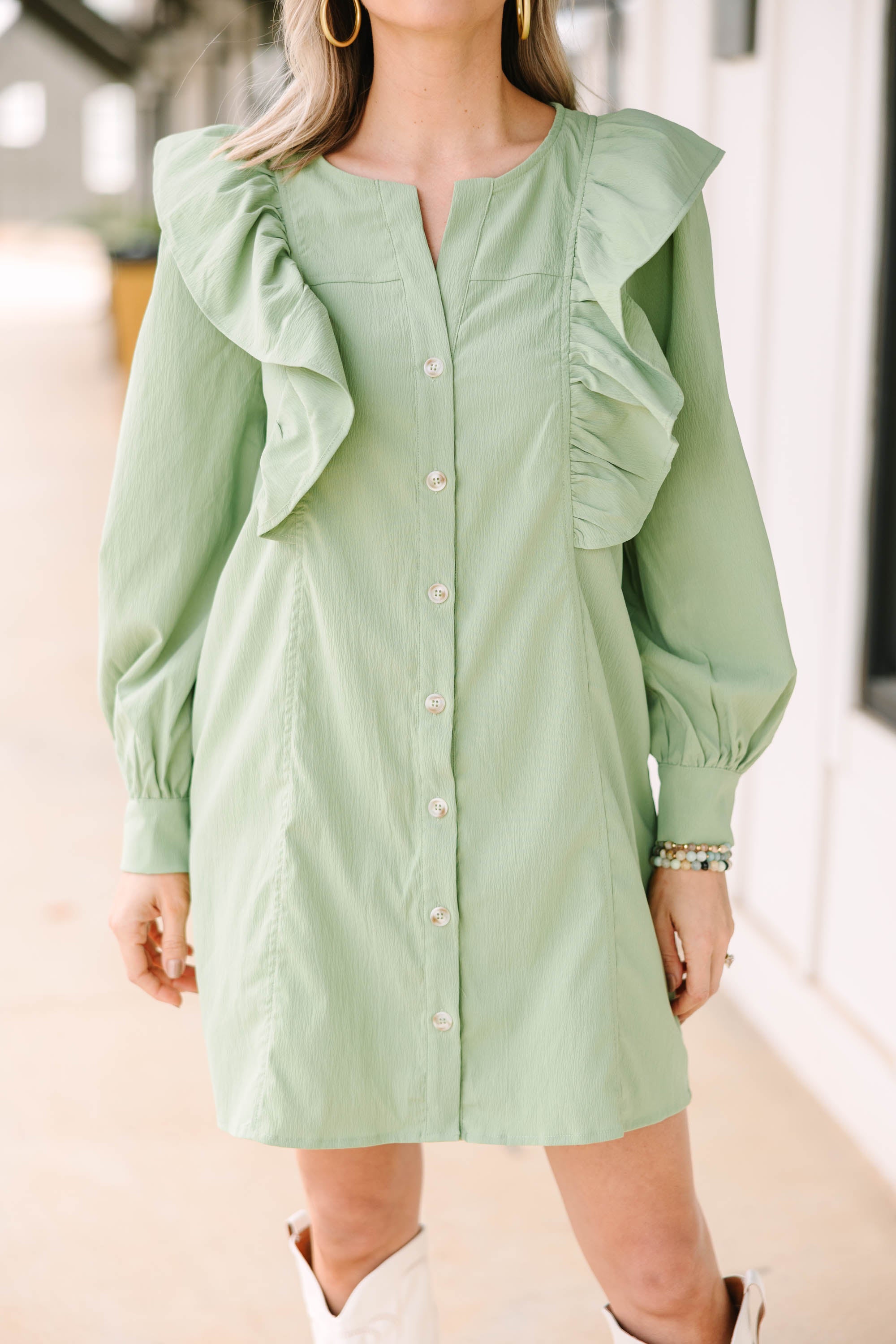 Charming Sage Green Ruffled Dress for Your Best Moments