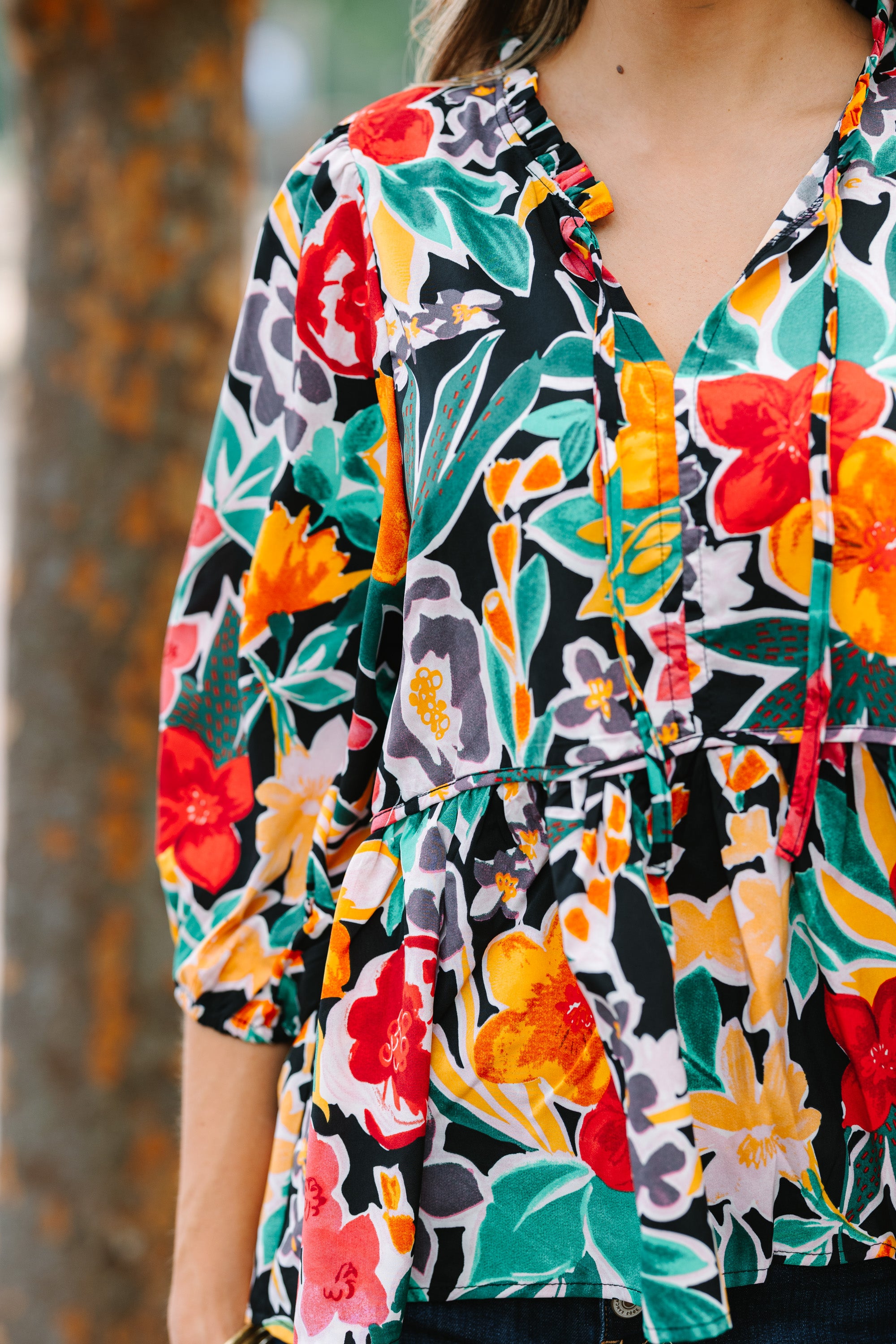 Stunning All On You Black Floral Blouse