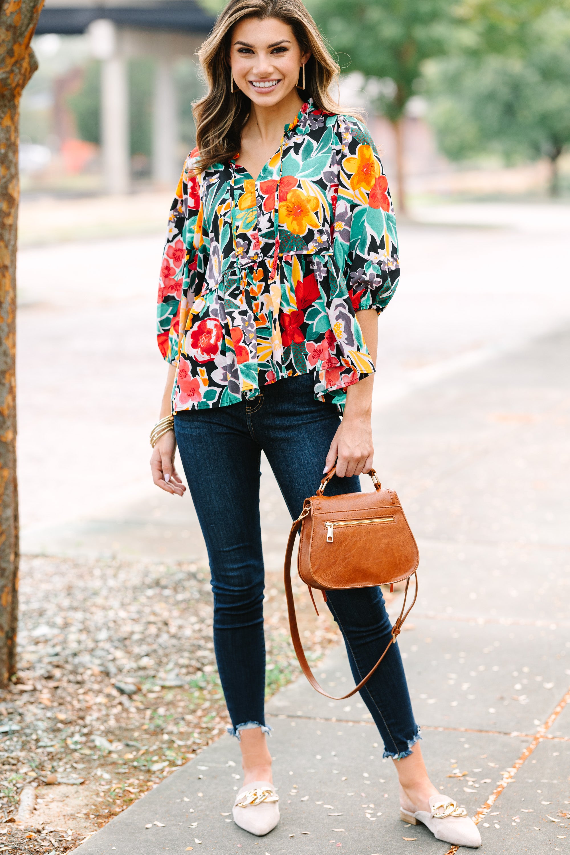 Stunning All On You Black Floral Blouse