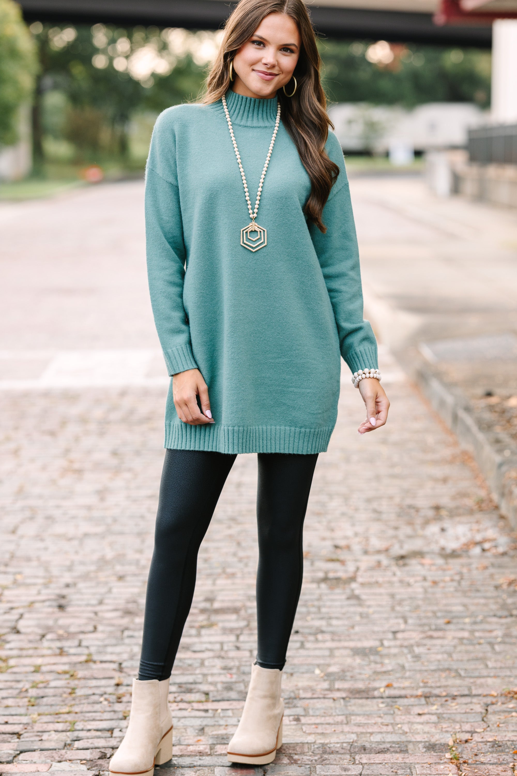 Gorgeous Dusty Teal Green Tunic Sweater - A Must-Have!