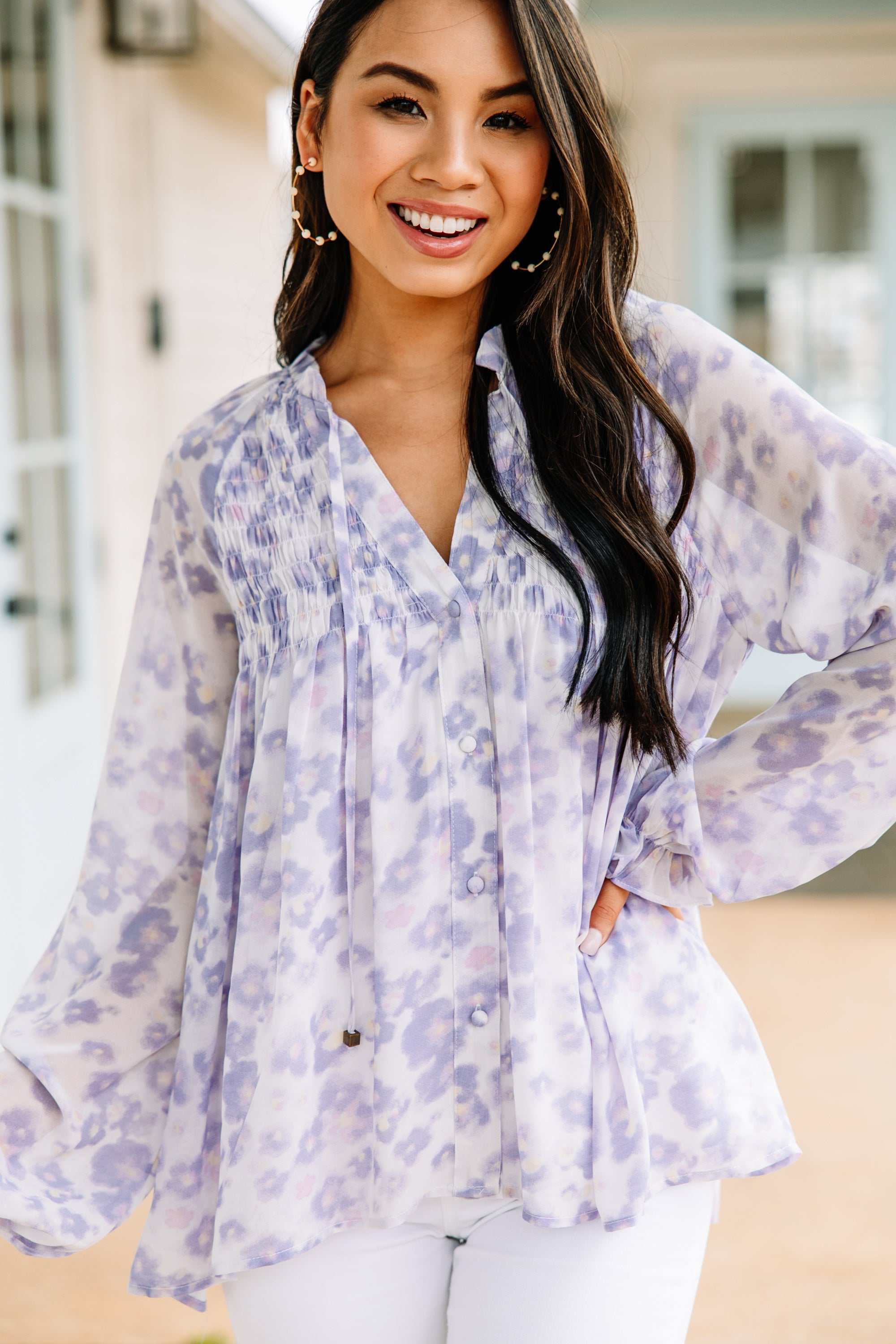 Enchanting All My Life Purple Orchid Floral Blouse