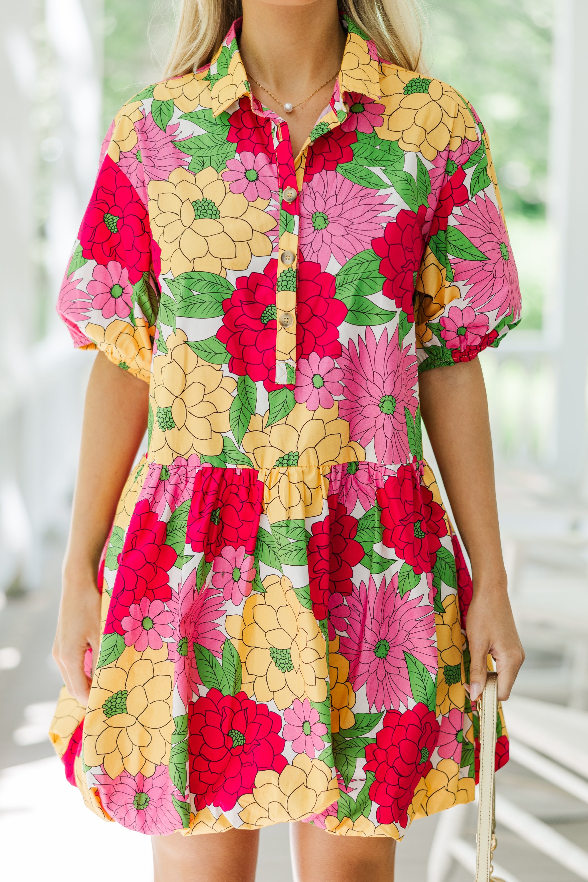 Fuchsia Pink Floral Bubble Dress: Back to Fashion