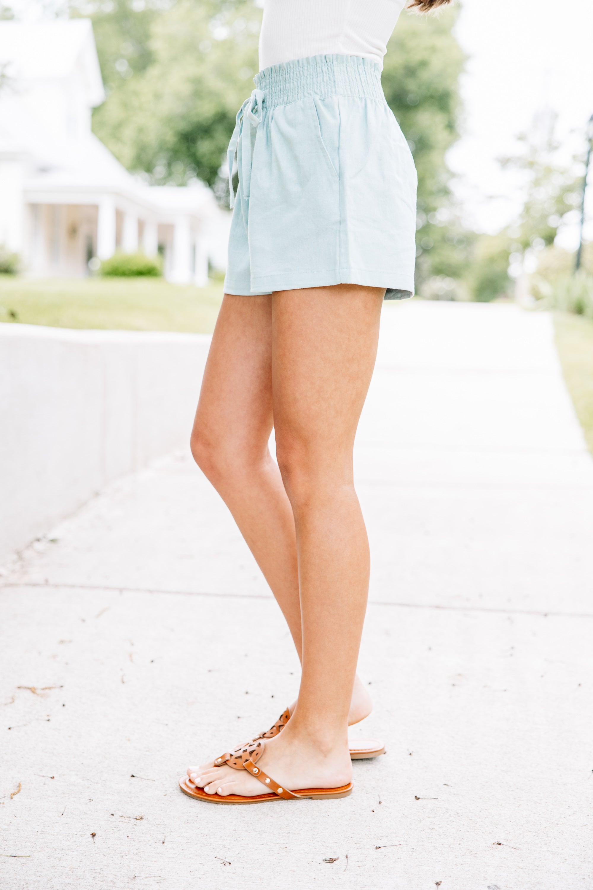 Everyday Bliss Mint Blue Linen Shorts - Your Summer Essential