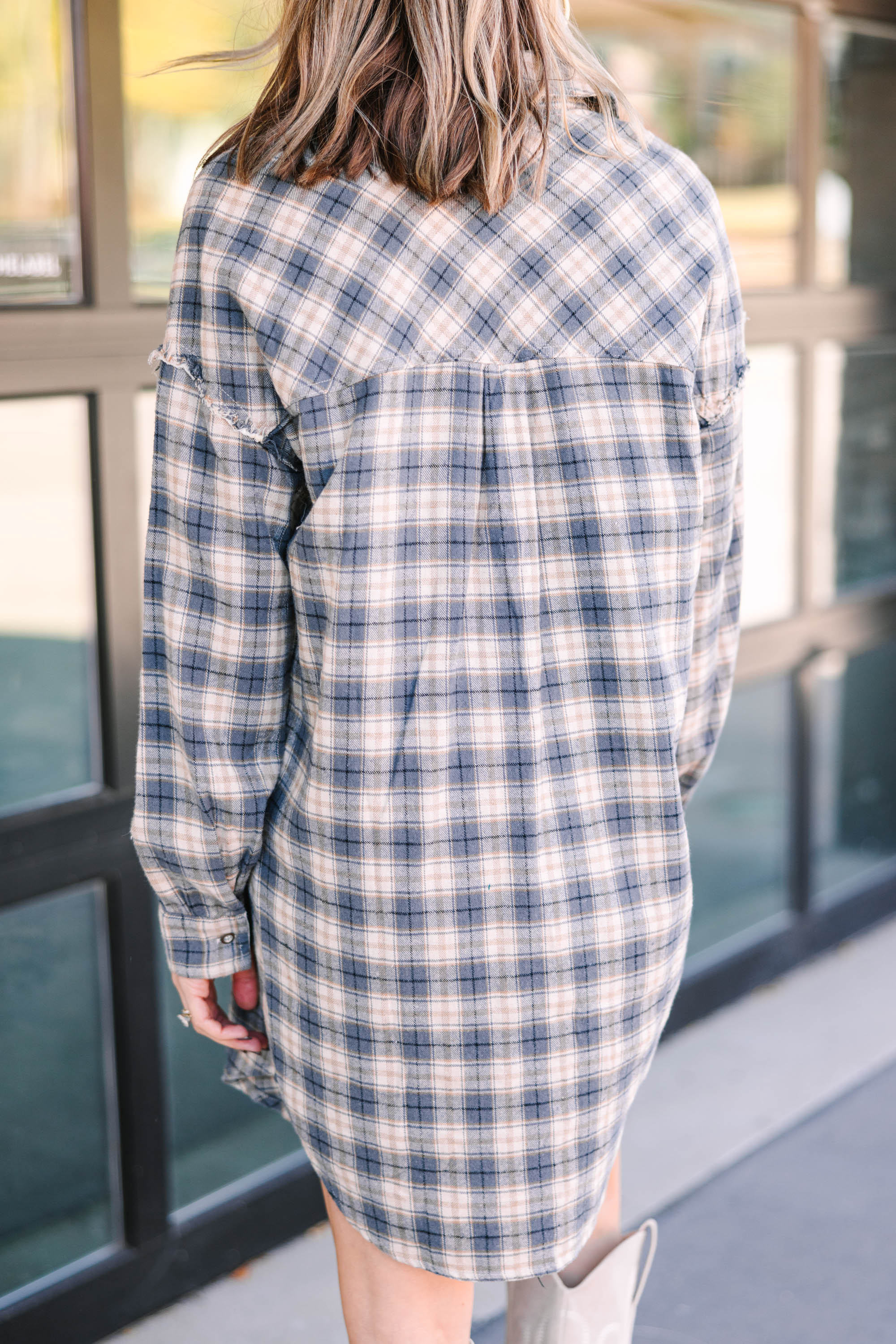 Slate Blue Plaid Shirt Dress: Feel Your Best!