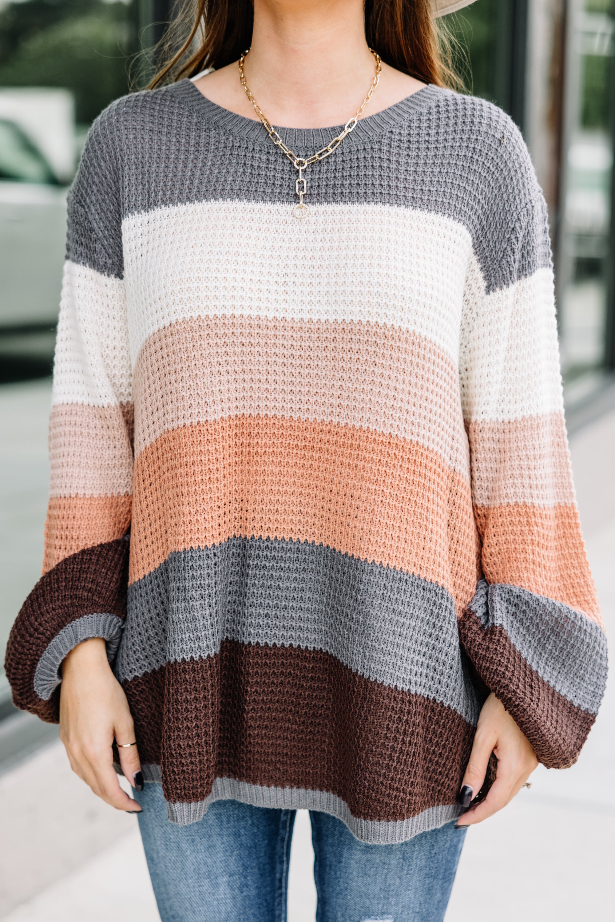 Fall in Love with the Be With You Gray Colorblock Sweater