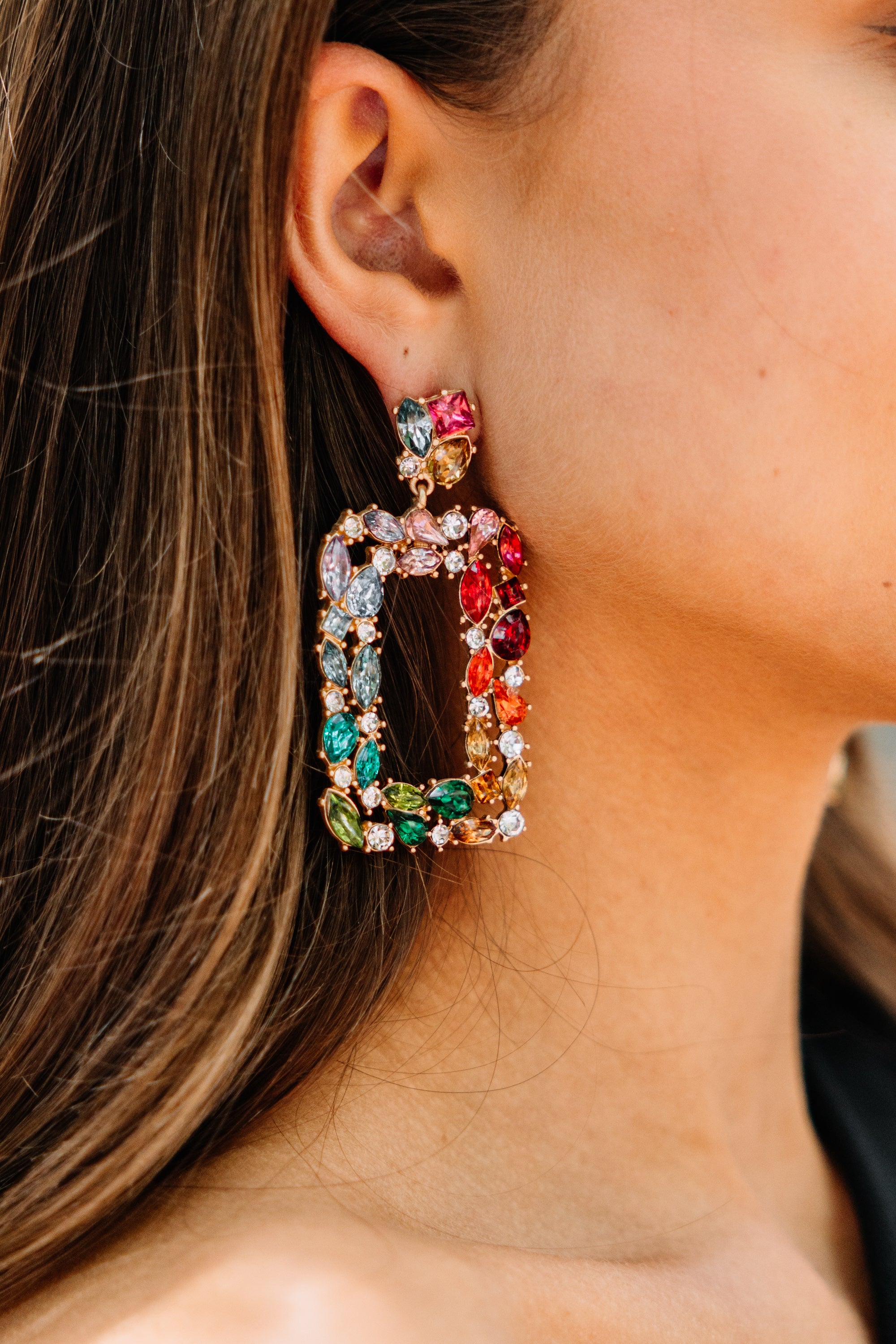 Gorgeous All Is Possible Multicolored Rhinestone Earrings