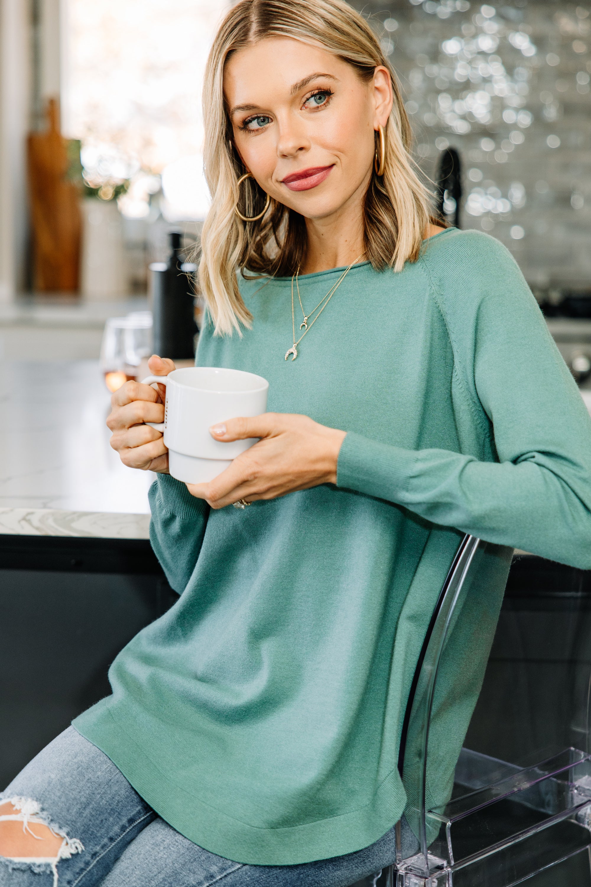 Irresistible Sage Green Classic Tunic for Girls