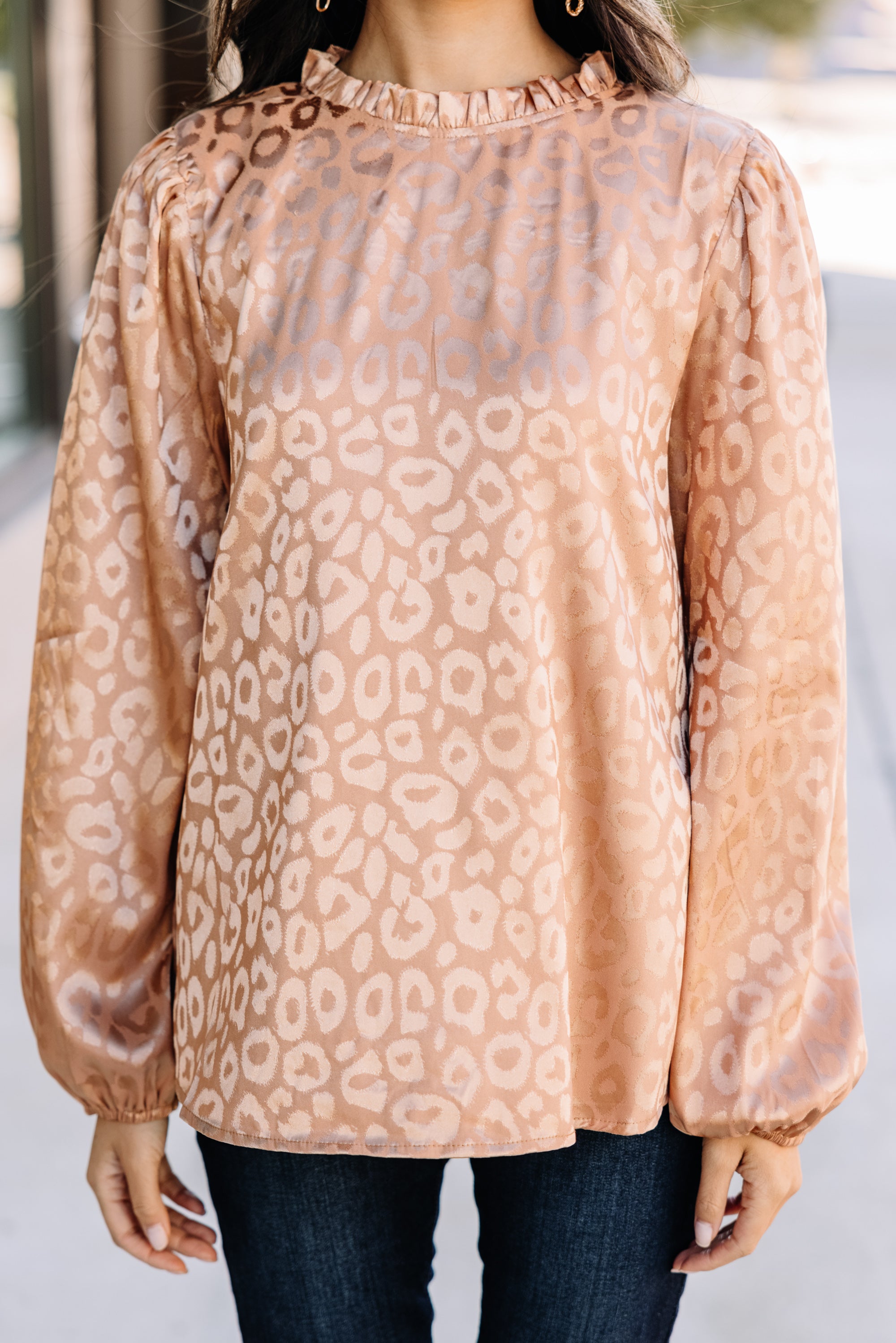 Joyful Mocha Brown Satin Leopard Print Blouse