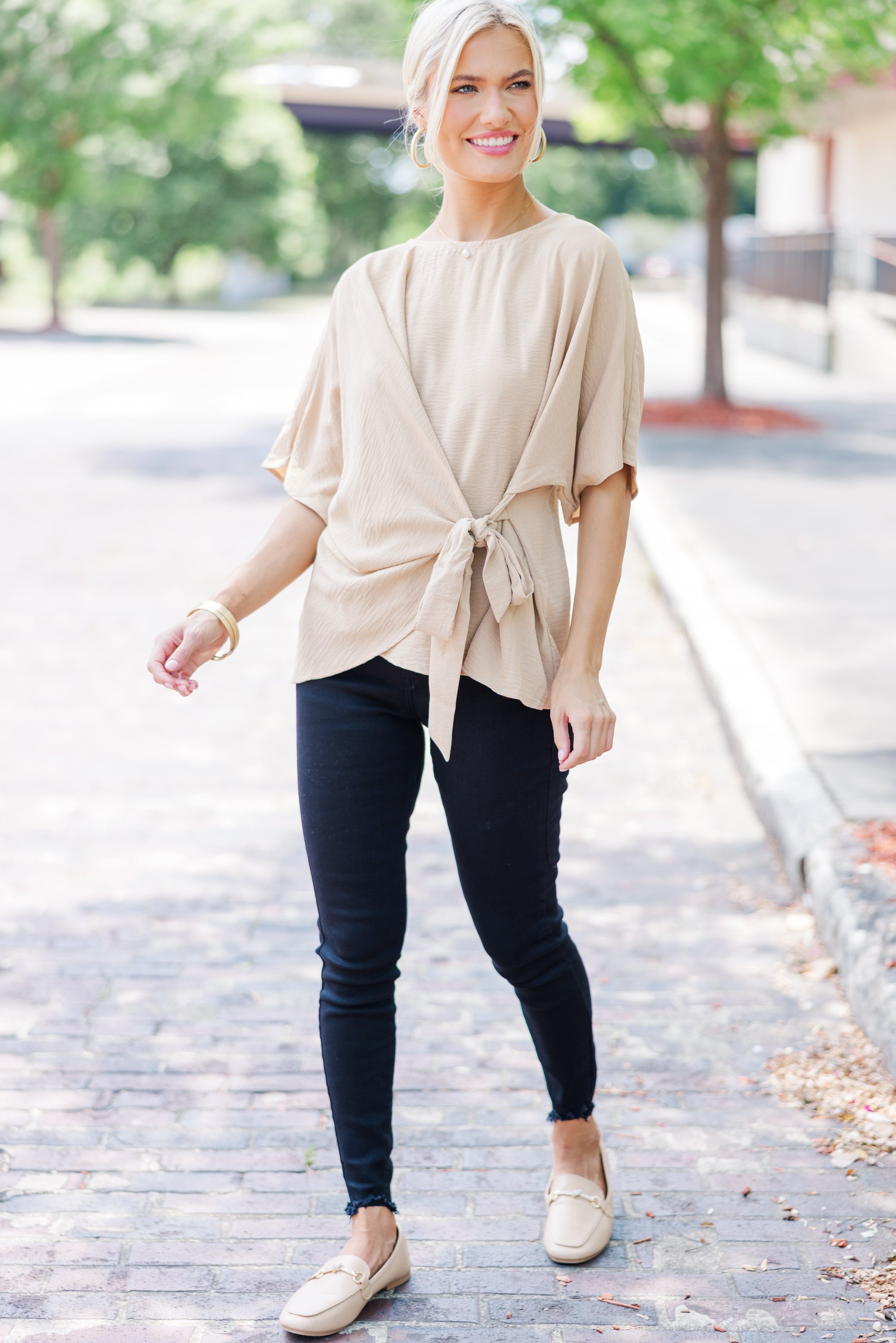 Enchanting Taupe Brown Tied Blouse for Happy Moments