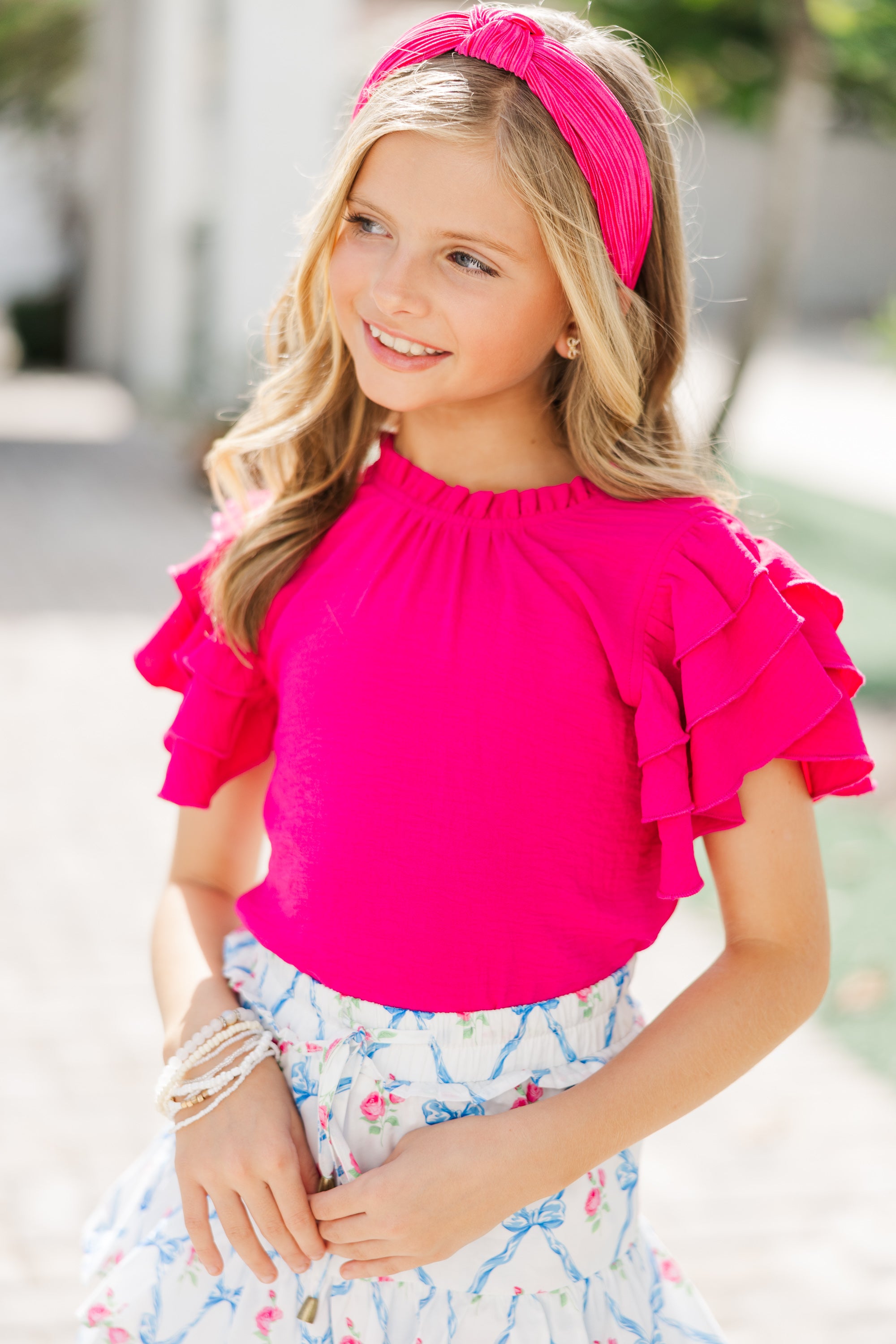 Gorgeous Fuchsia Pink Ruffled Blouse for Girls - Stand Out in Style!