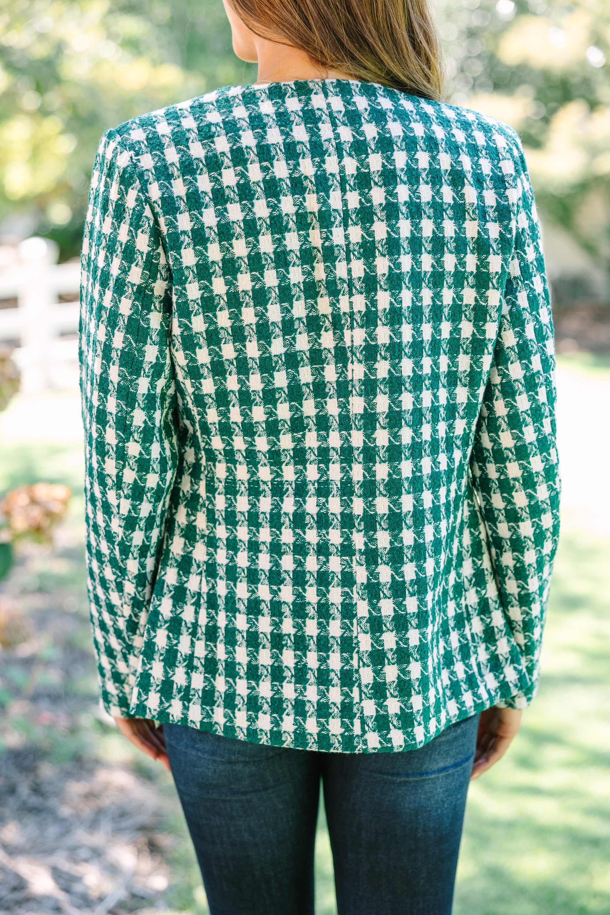 Gorgeous All In A Day Hunter Green Houndstooth Jacket - A Must-Have!