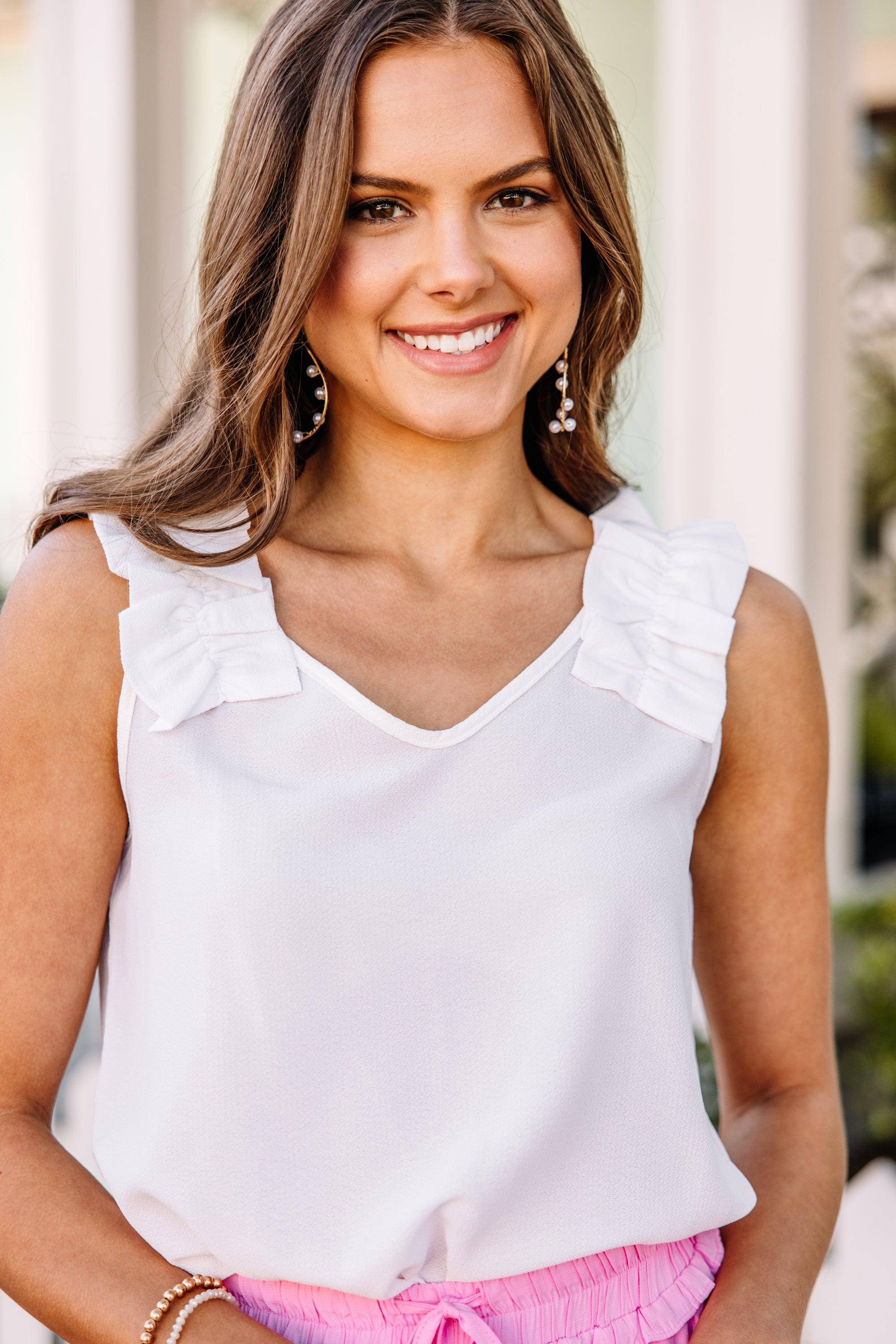 Joyful Days Off - White Ruffled Tank Top