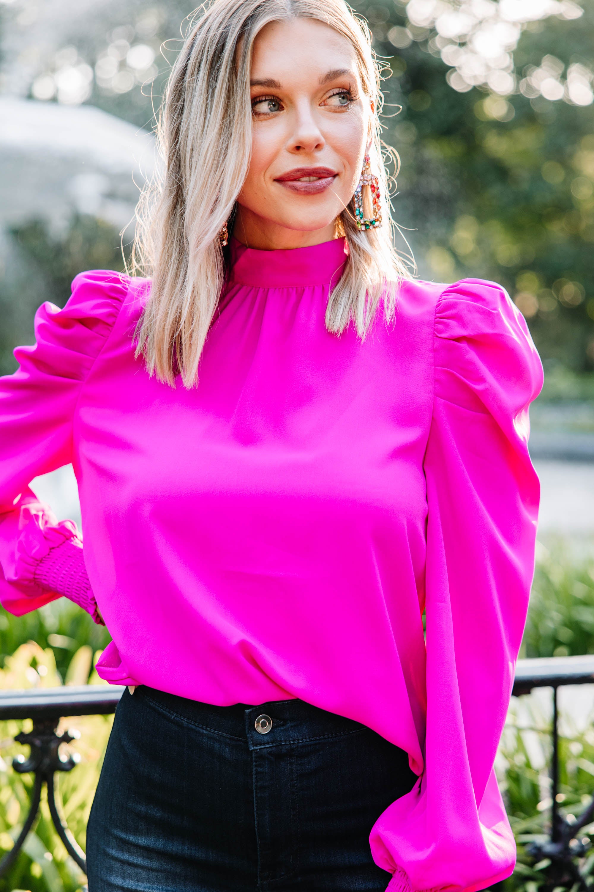 Be the Center of Attention! Magenta Pink Puff Sleeve Blouse