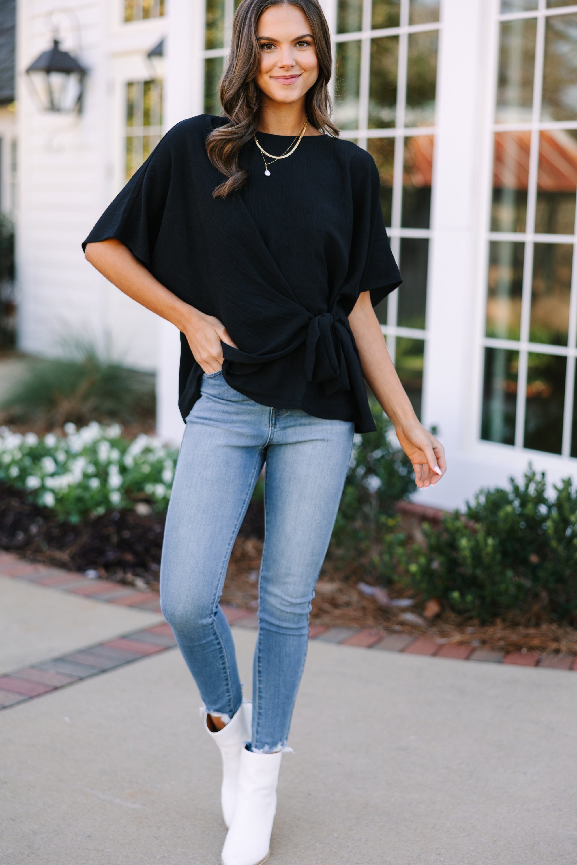 Joyful Black Tied Feminine Blouse
