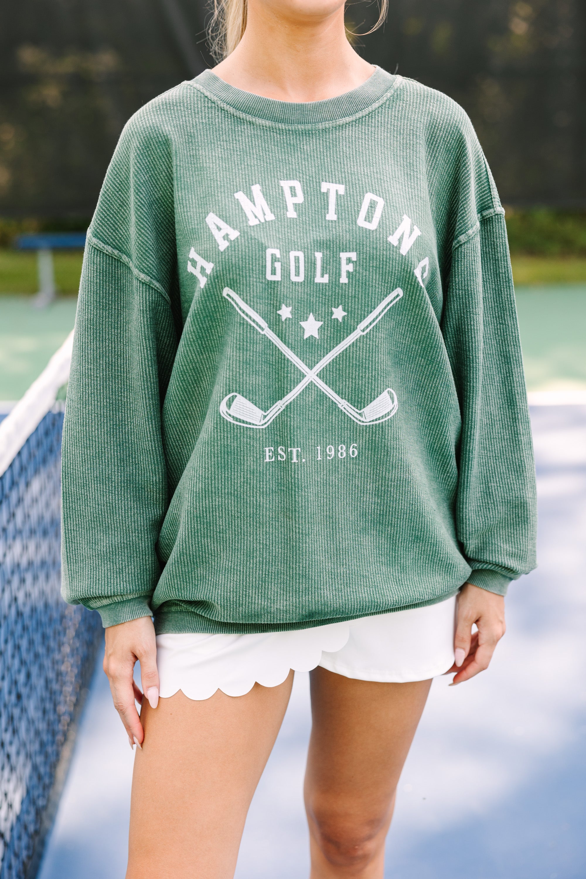 Hamptons Golf Green Corded Graphic Sweatshirt - Irresistible Summer Style