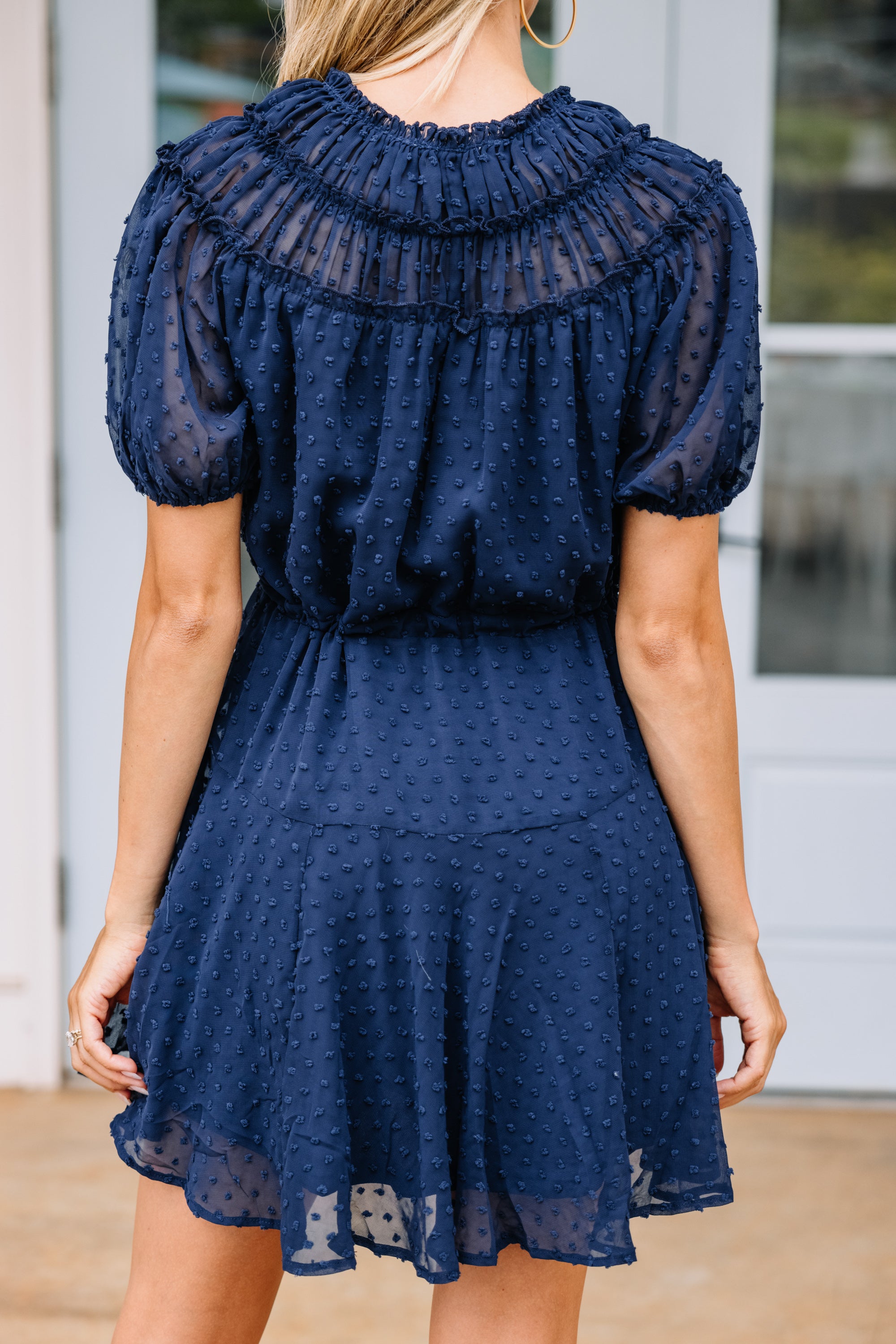 Enchanting Navy Blue Swiss Dot Dress - Be With You!