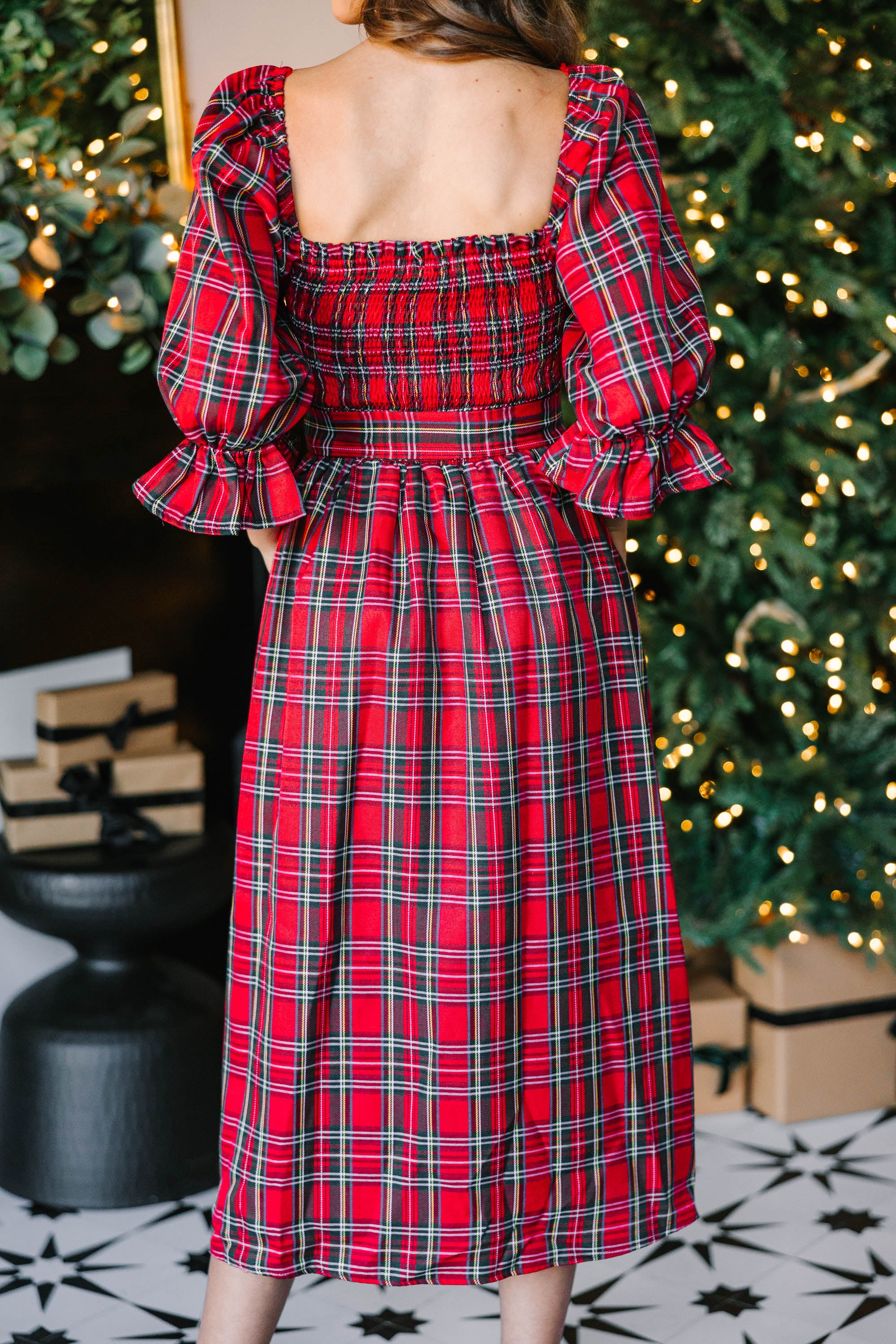 Irresistible Red Tartan Plaid Midi Dress for the Holidays