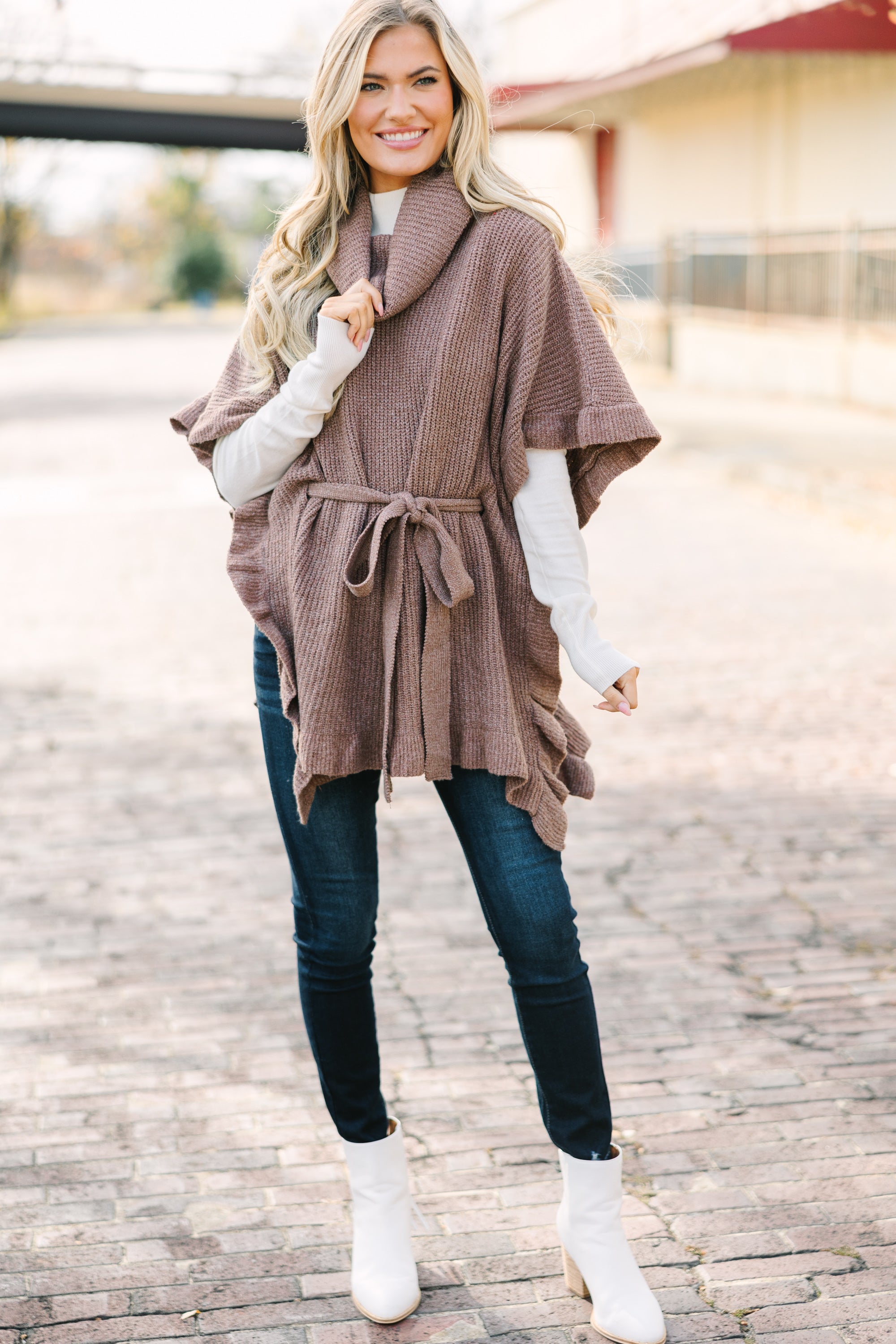 Joyful Brown Turtleneck Poncho - Be Happy Here!