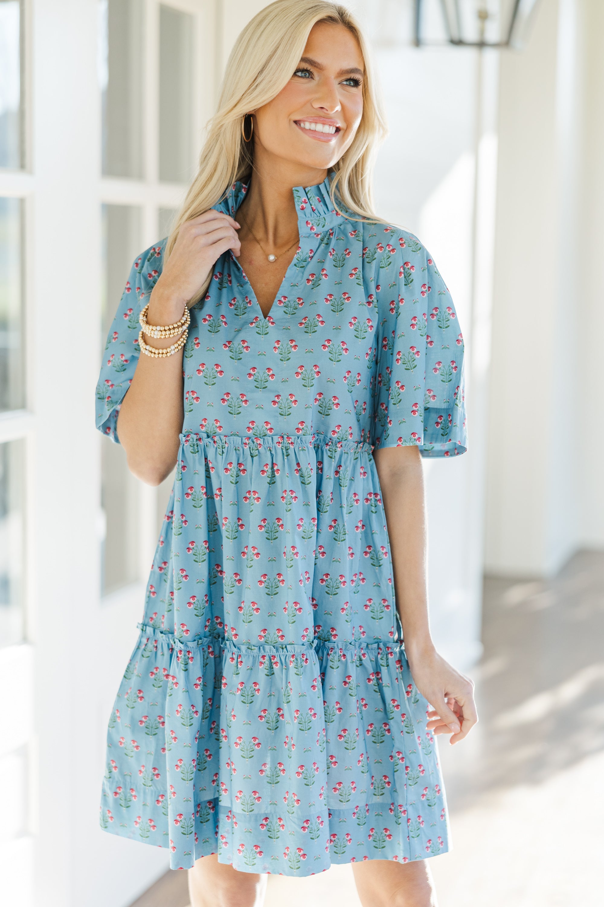 Stunning Blue Medallion Babydoll Dress - Feel Your Best!
