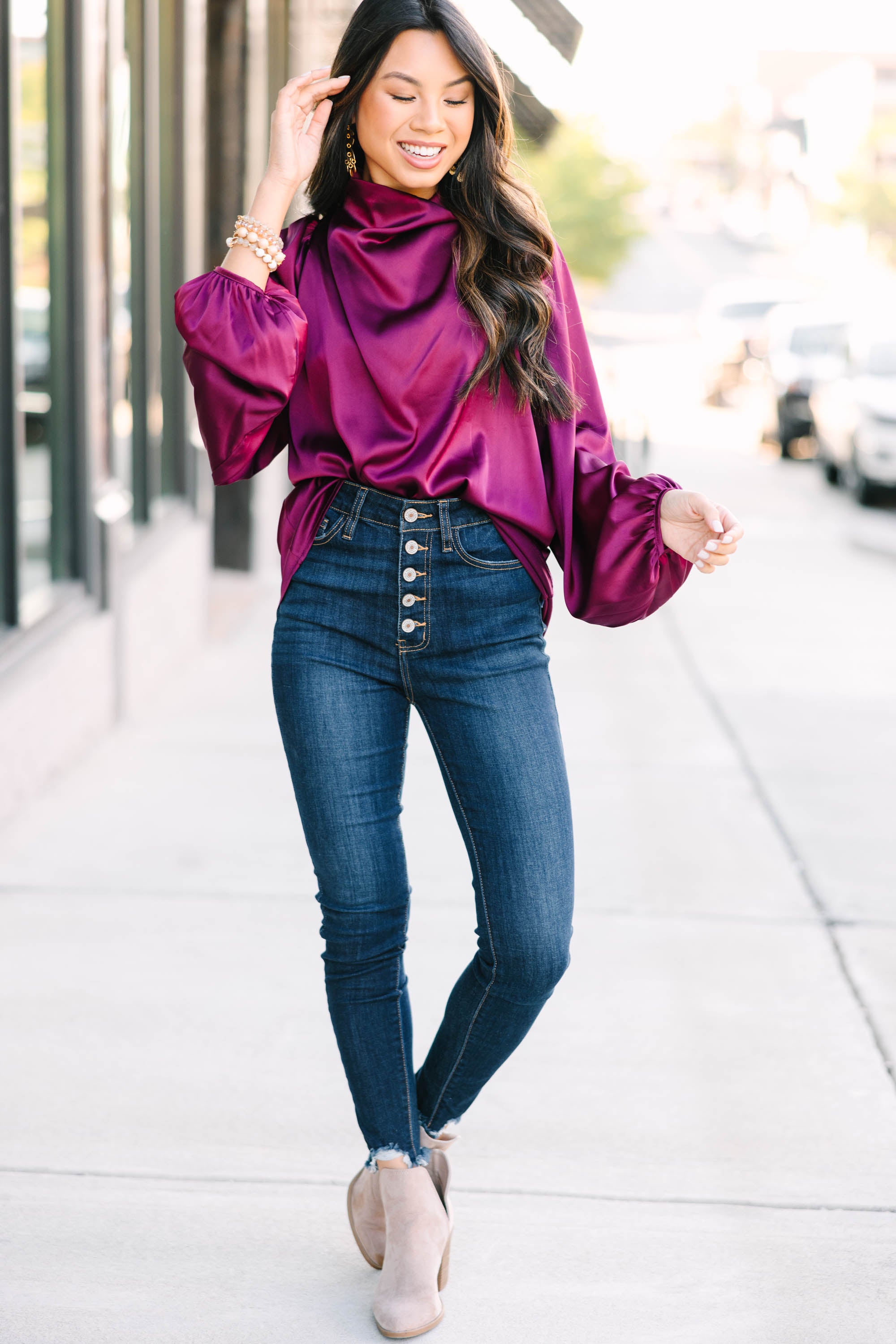 Sangria Red Satin Blouse: Embrace the Joy!