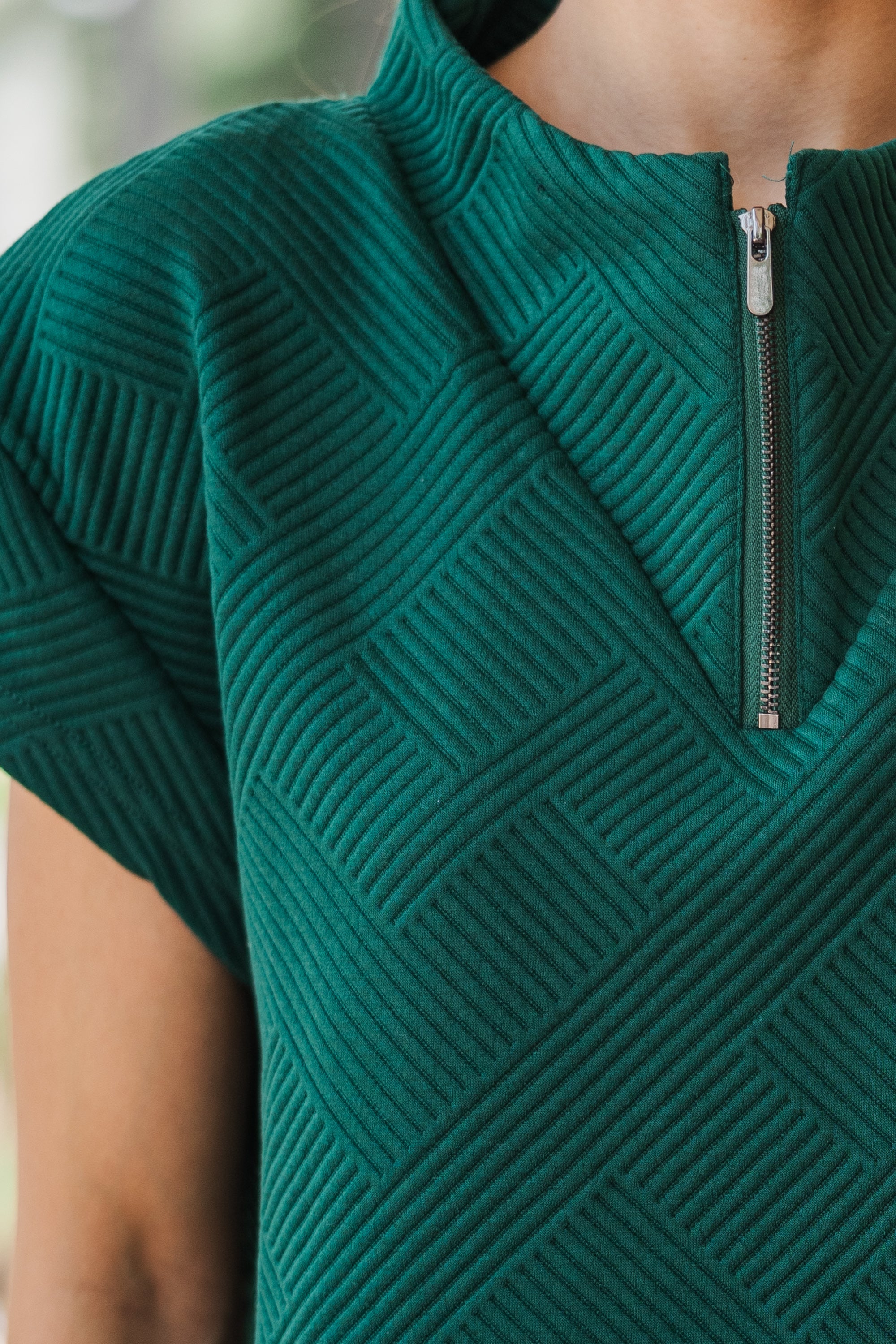Love-Filled Forest Green Textured Athleisure Top