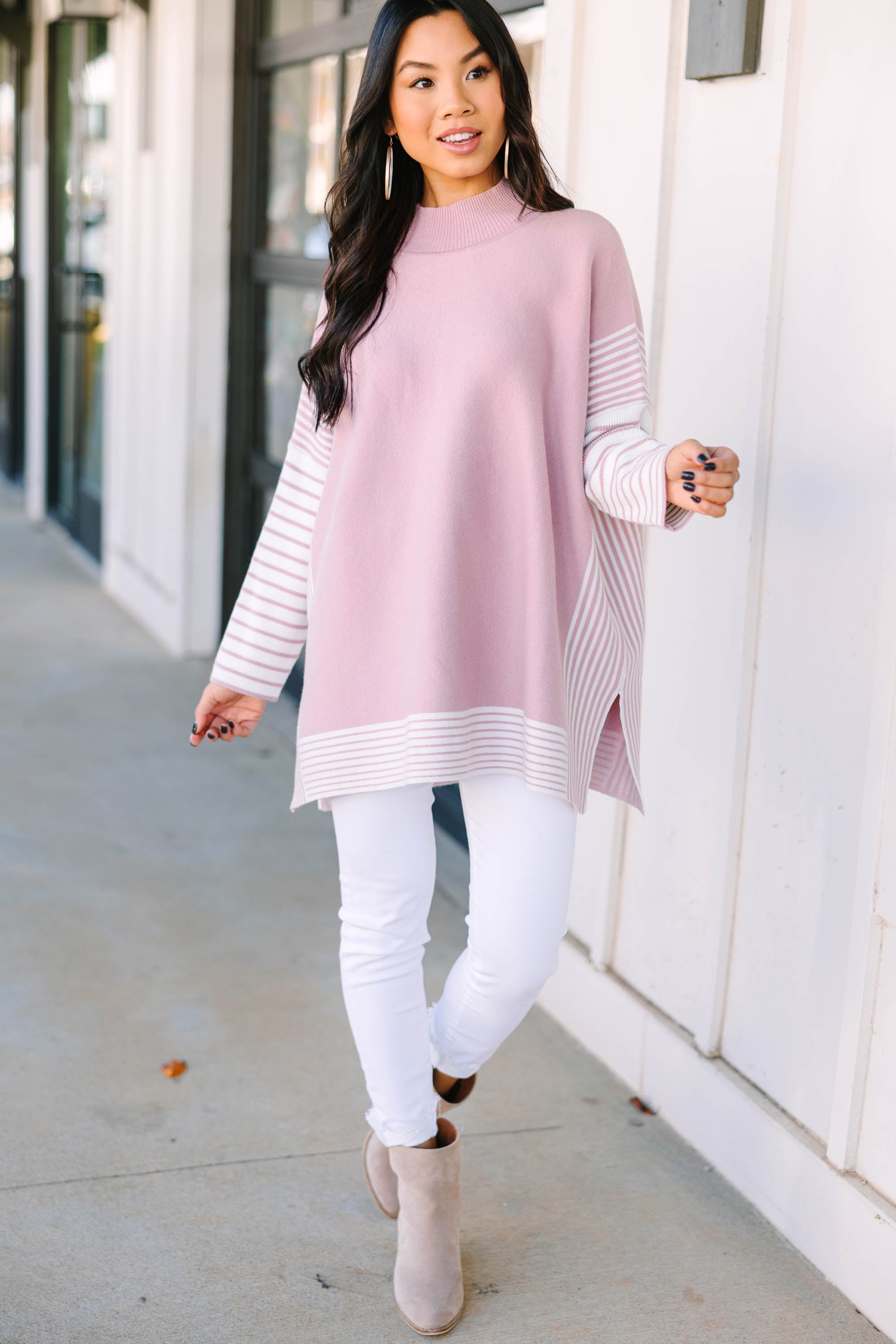 Alluring All-In Blush Pink Striped Tunic