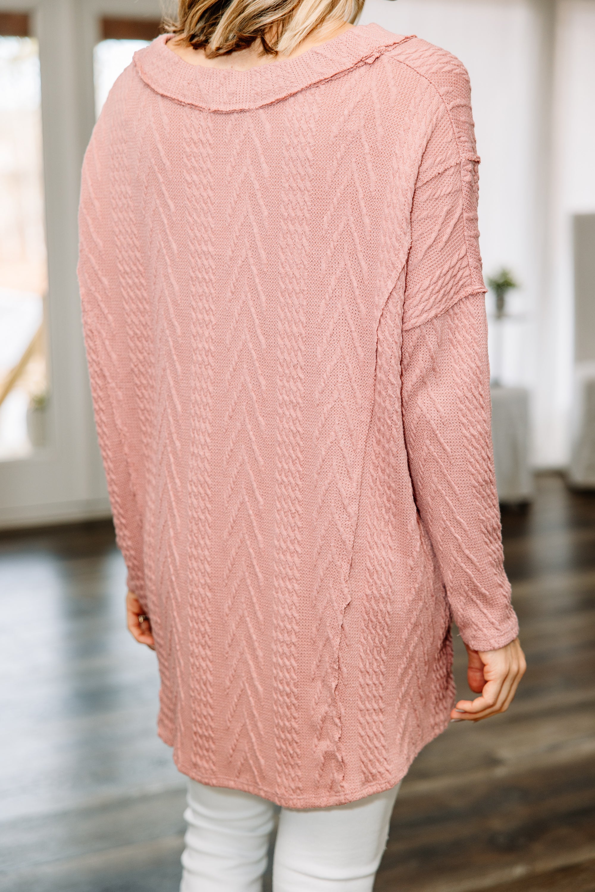 Indulge in Relaxation: Mauve Pink Cable Knit Cardigan