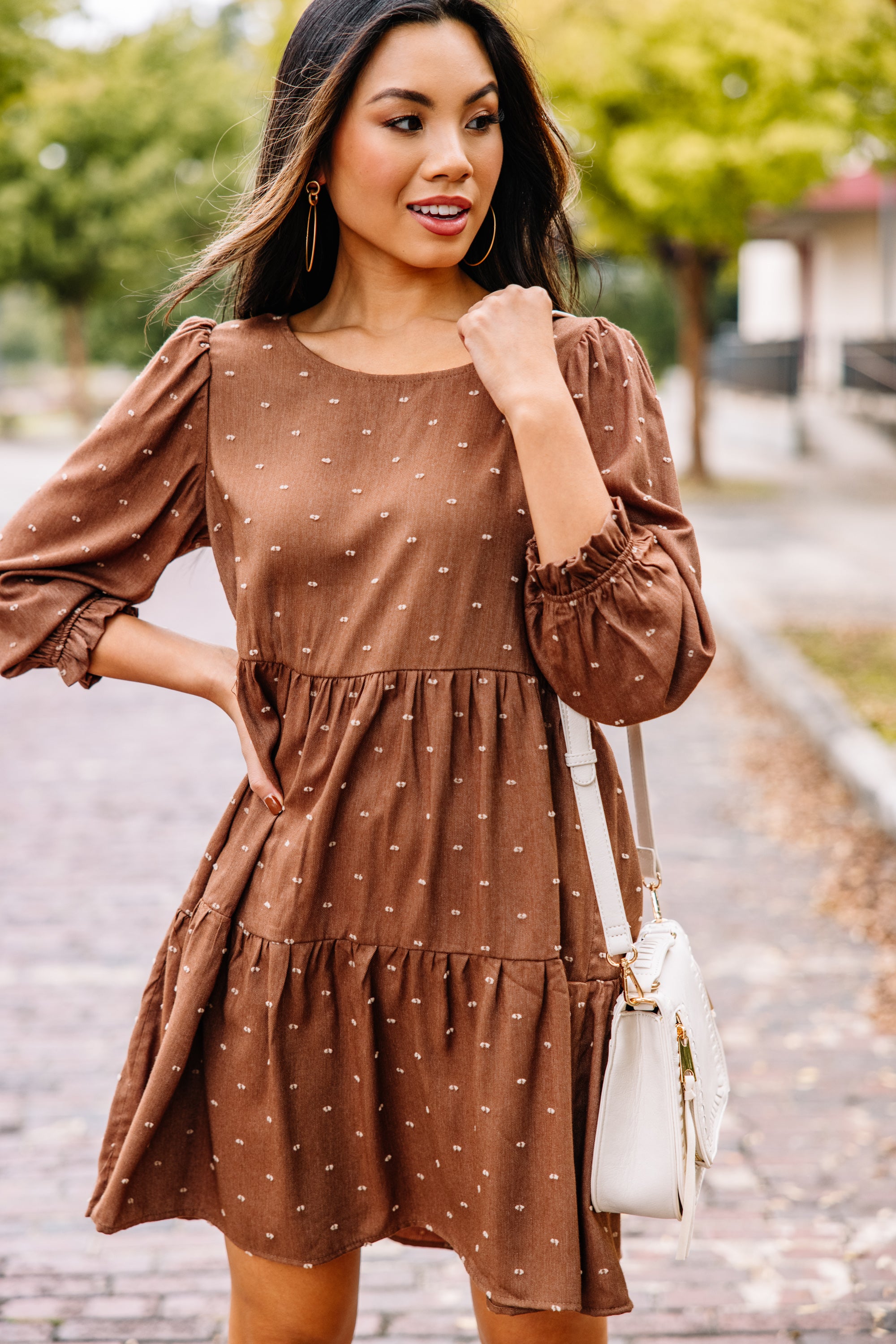 Gorgeous Brown Textured Babydoll Dress - Be Your Best!