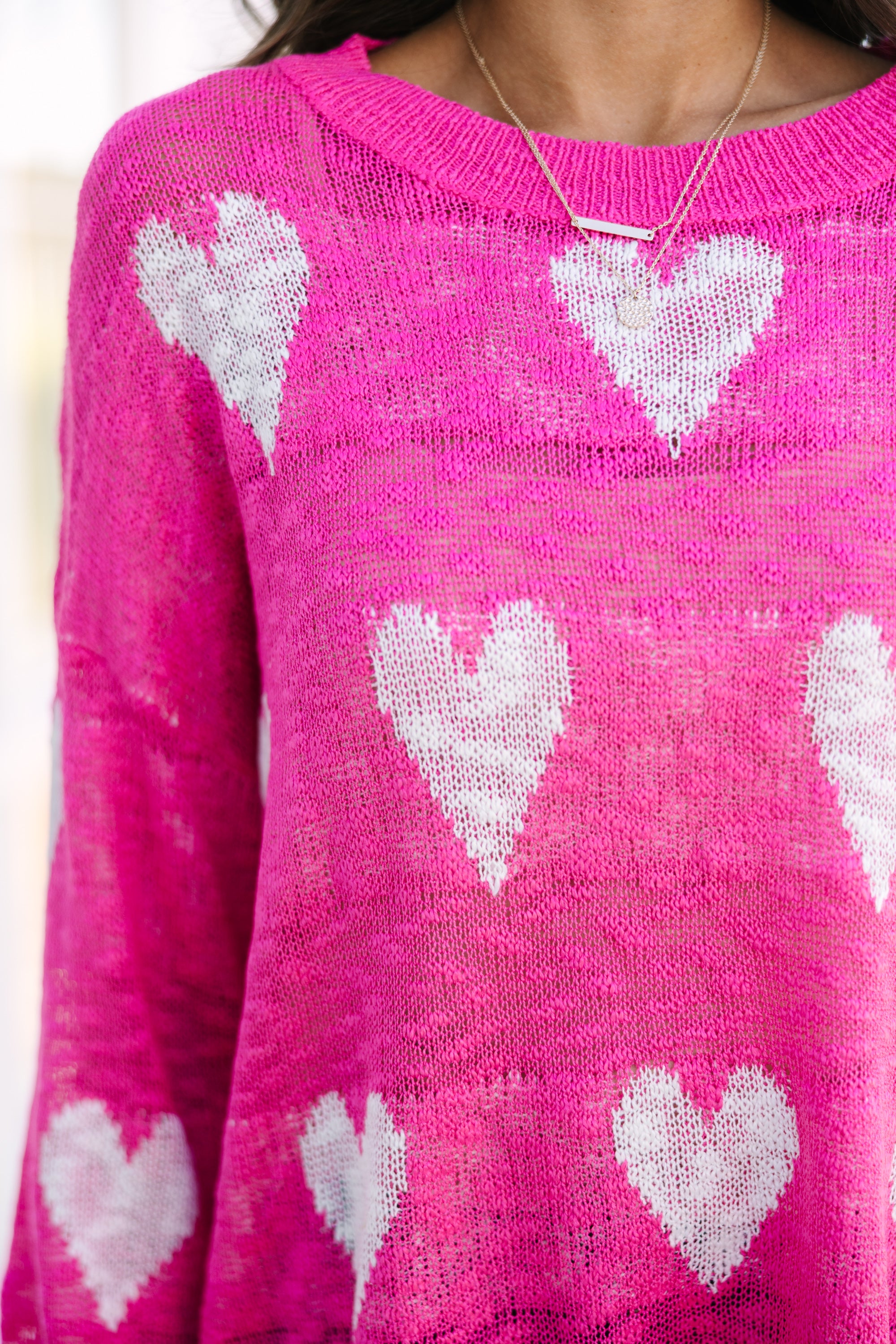 Royal Fuchsia Pink Heart-Print Sweater: Feel Like a Queen!