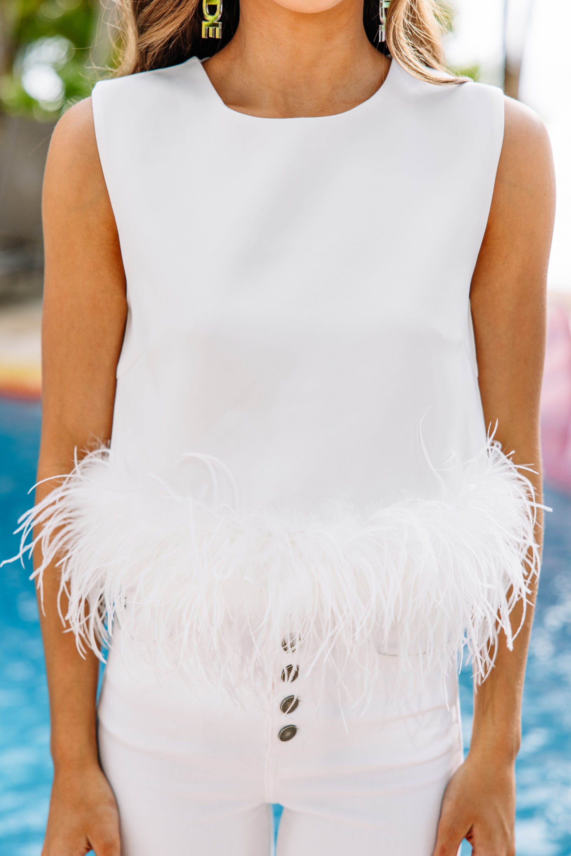 Be The Drama! White Feather Trim Showstopper Blouse