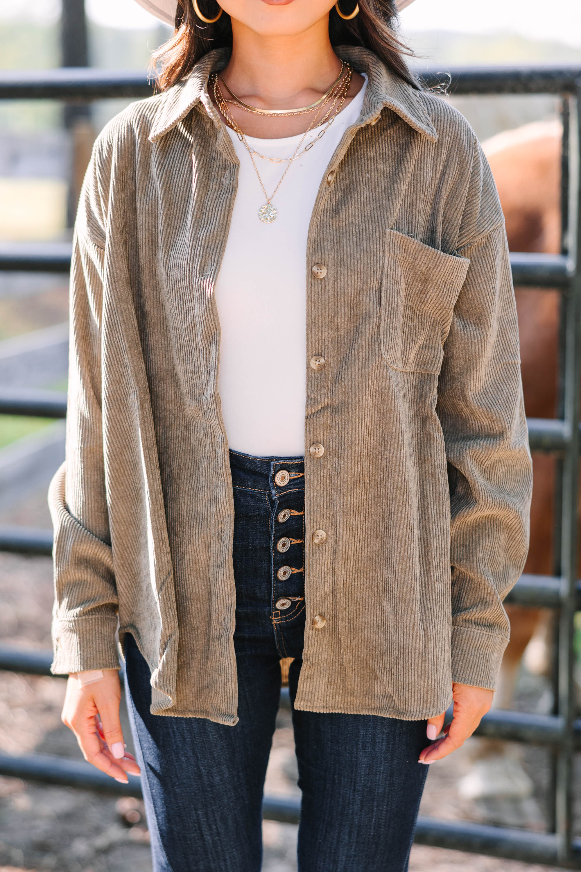 Chic Olive Green Corduroy Shacket for a Stylish Fall