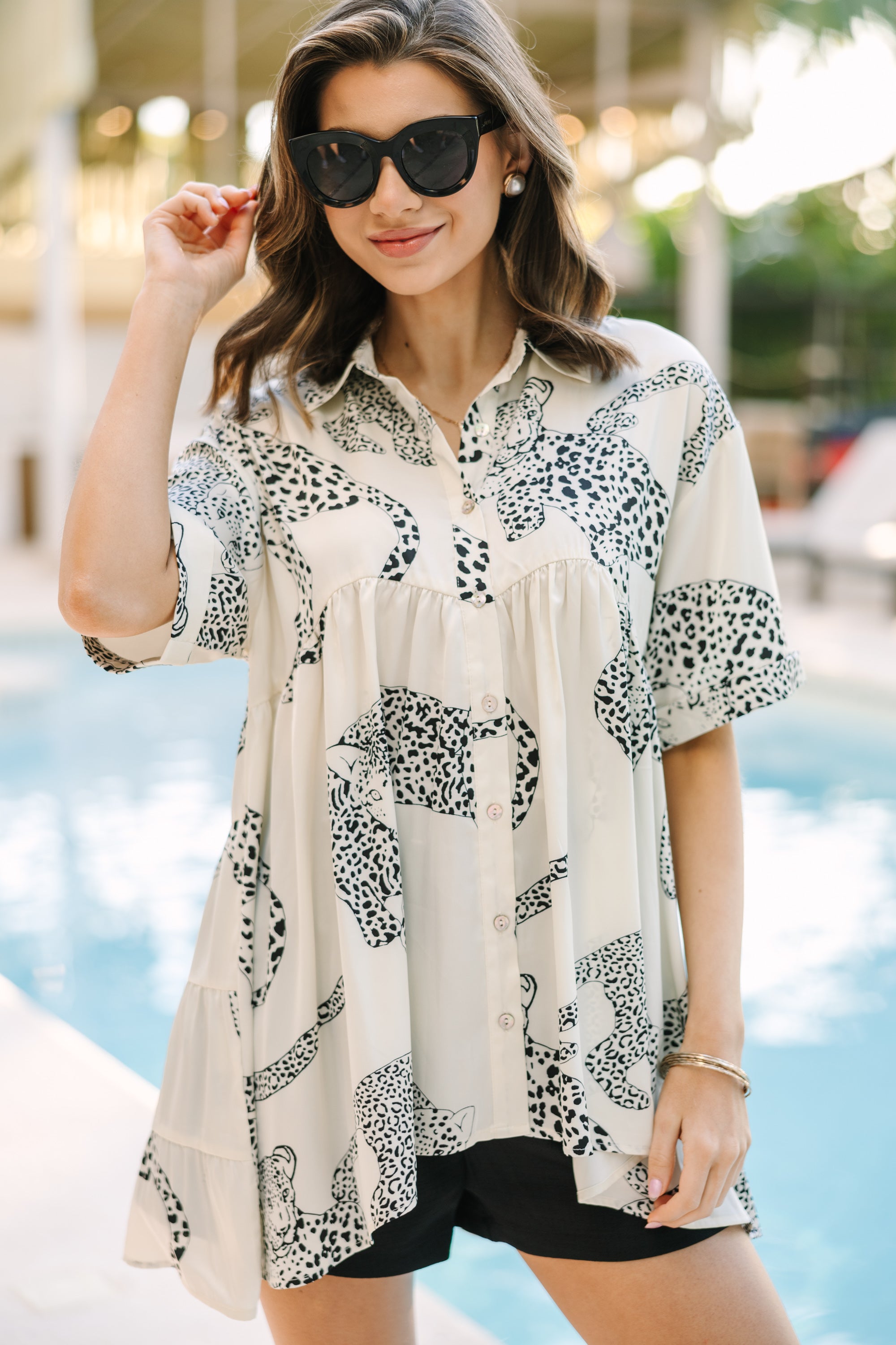 Gorgeous Cream White Leopard Print Babydoll Top - A Wild Fashion Must-Have!
