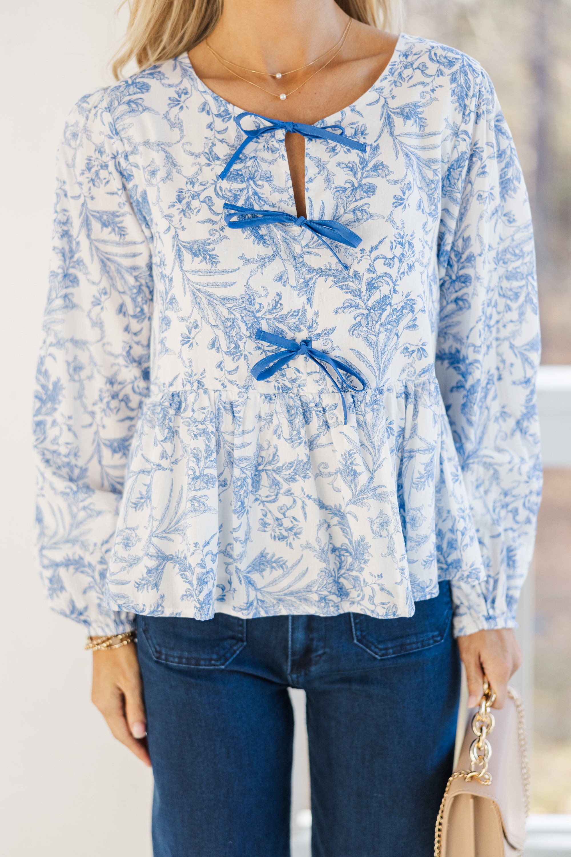 Gorgeous Great Days Ahead Light Blue Toile Blouse - A Must-Have!