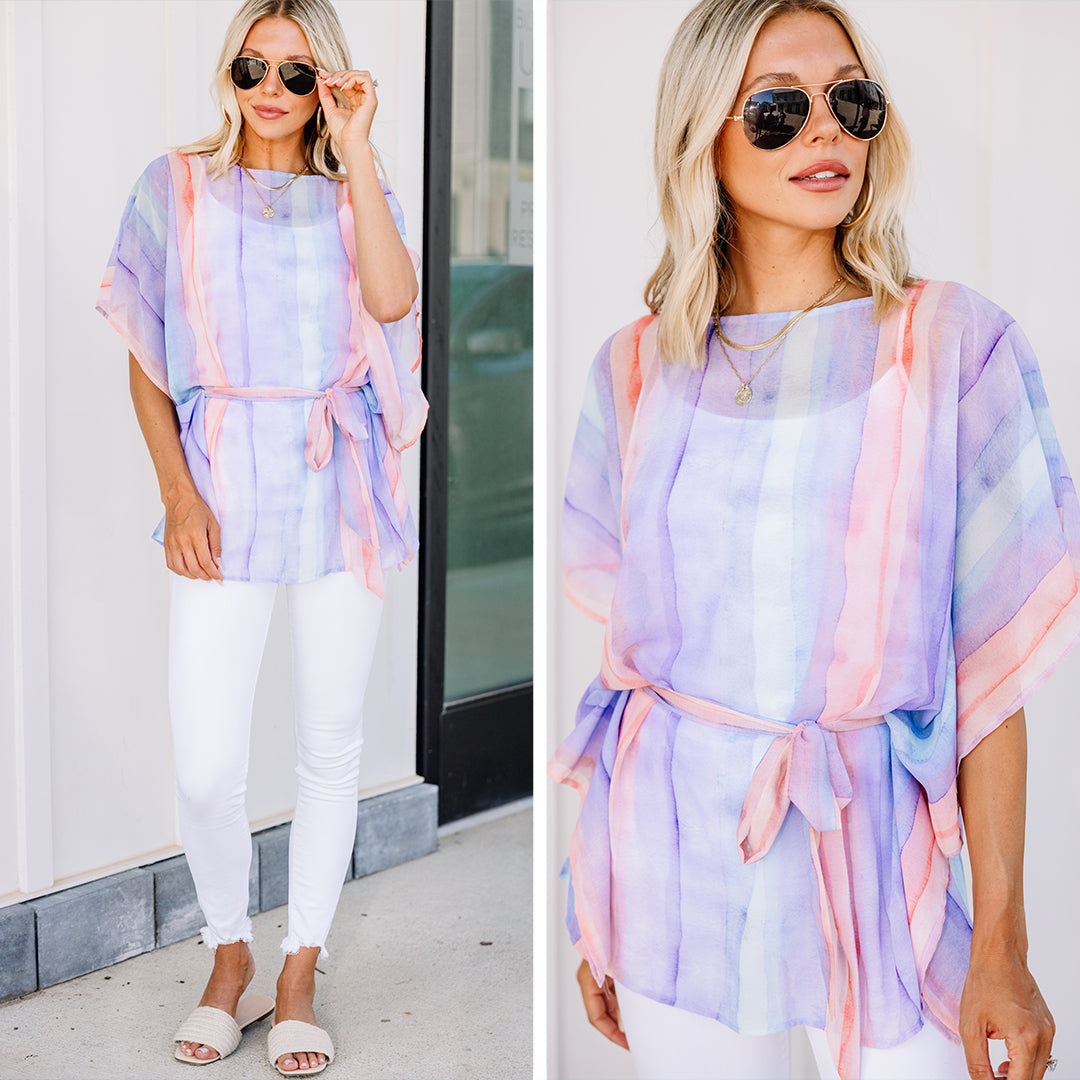 Enchanting Lavender Purple Striped Blouse