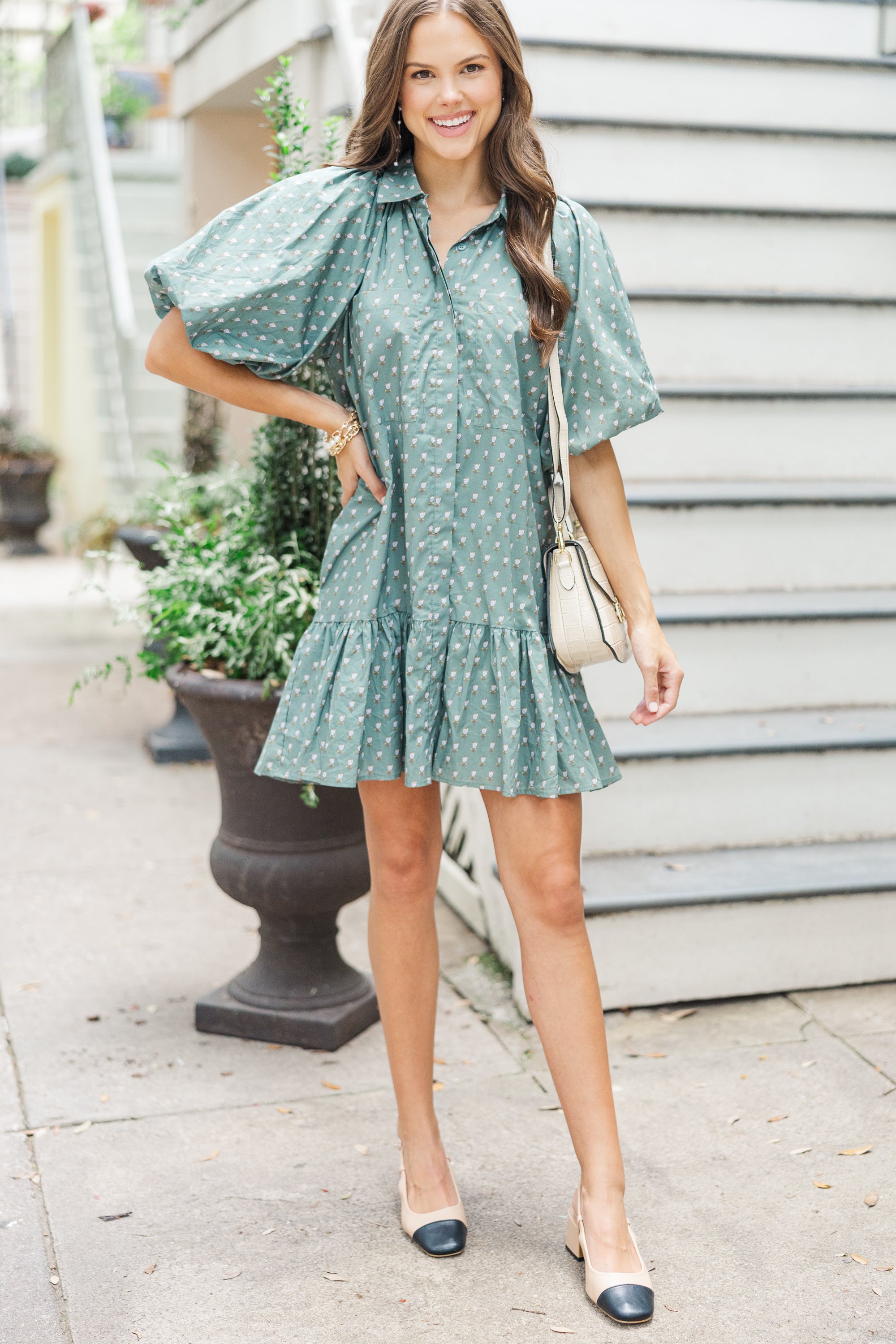 Aureum: Unleash Your Style with Eucalyptus Green Floral Dress