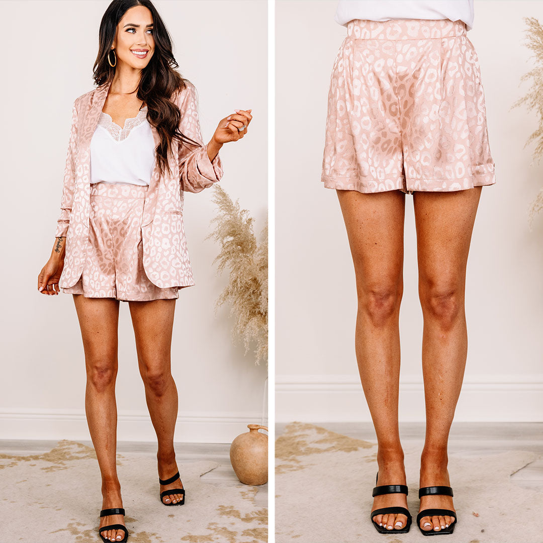 Glamorous Blush Pink Satin Leopard Shorts - Build Your Confidence!