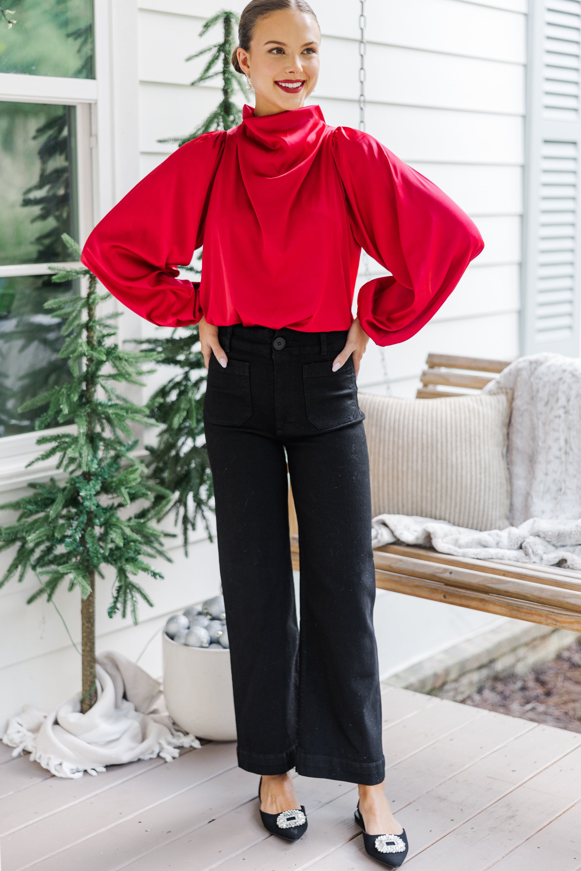 Red Satin Bliss Blouse - Embrace the Joy!