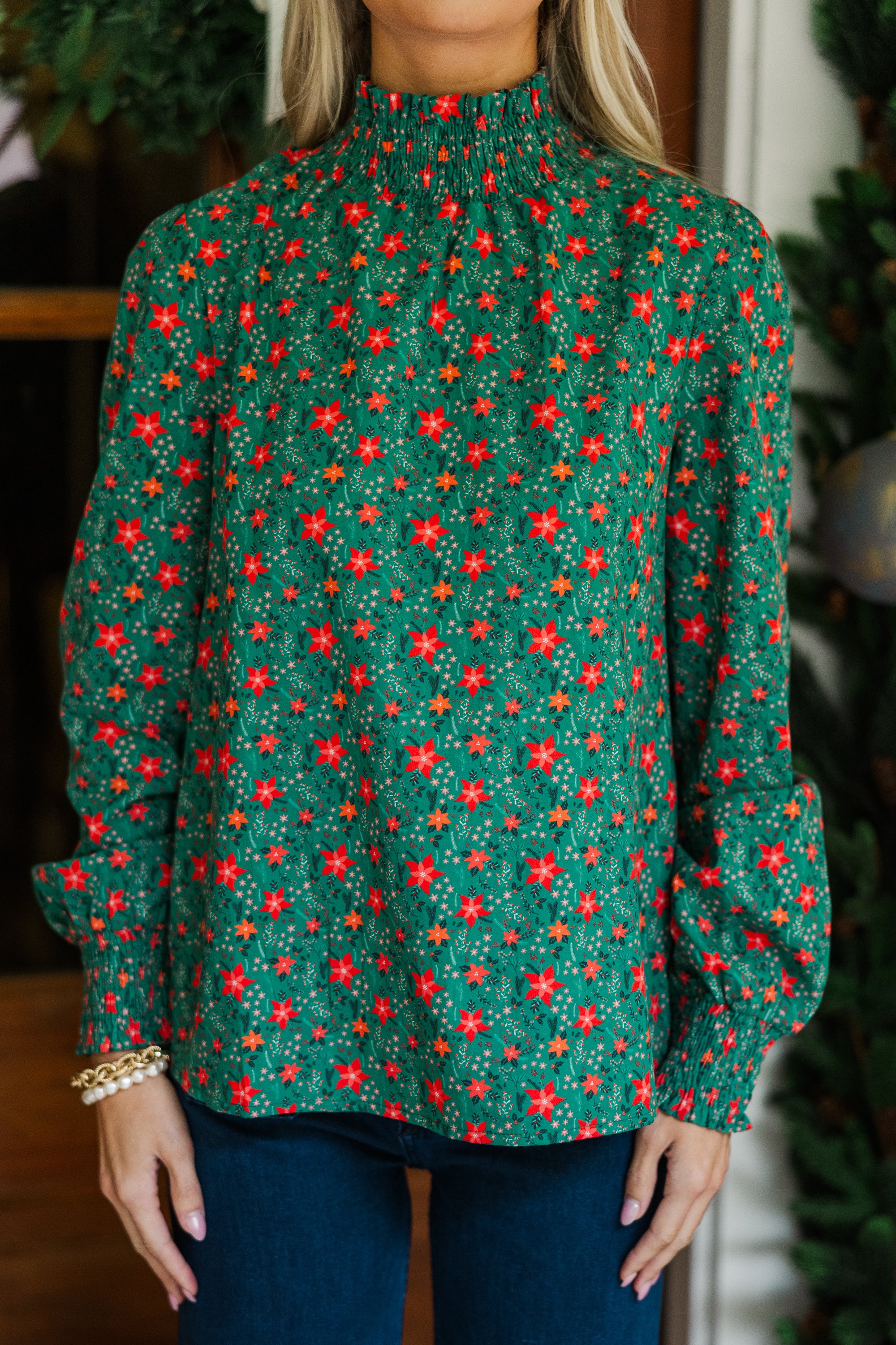 Gorgeous Emerald Floral Blouse - All You Need for Fall!