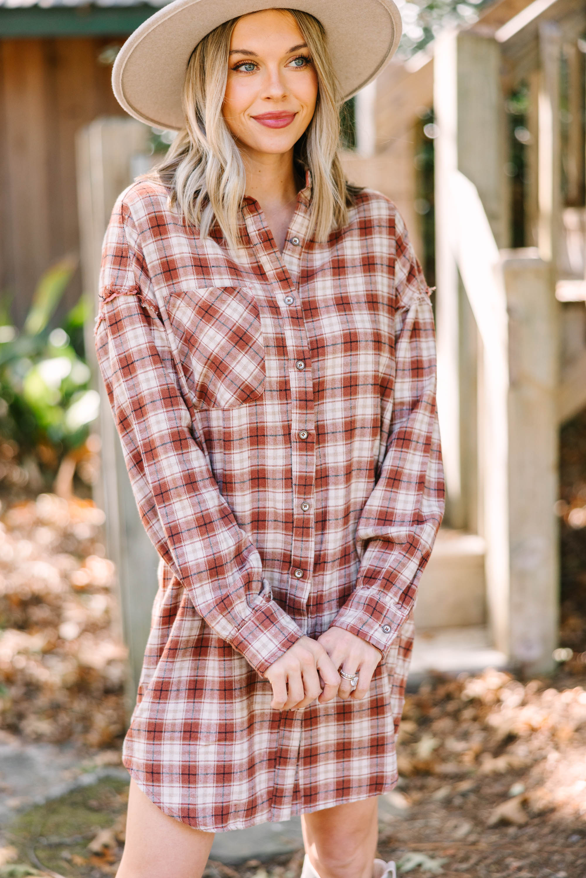 Indulge in Style: Mocha Brown Plaid Shirt Dress for Your Best Self