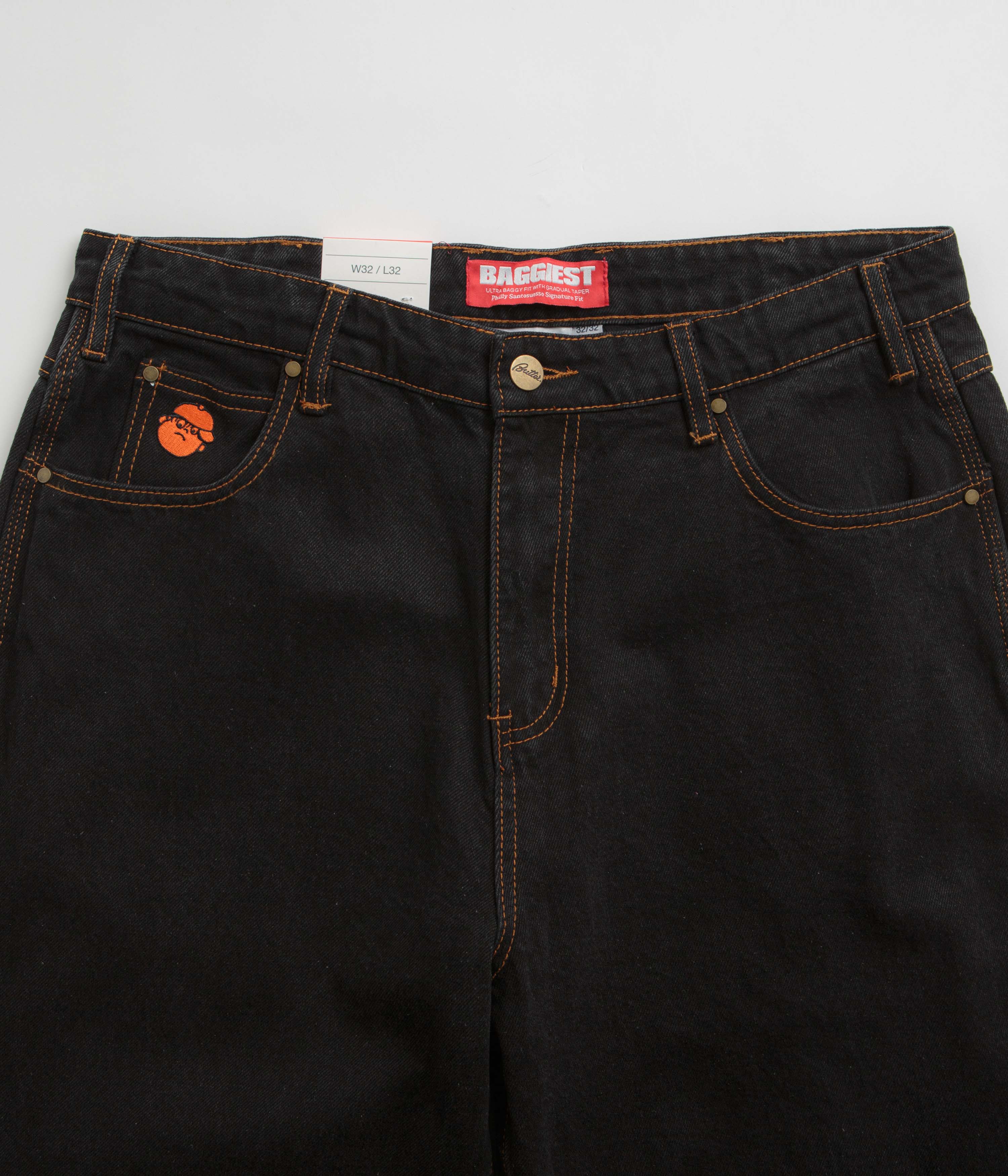 Butter Goods Santosuosso Washed Black & Orange Jeans - Ultra Baggy Style!